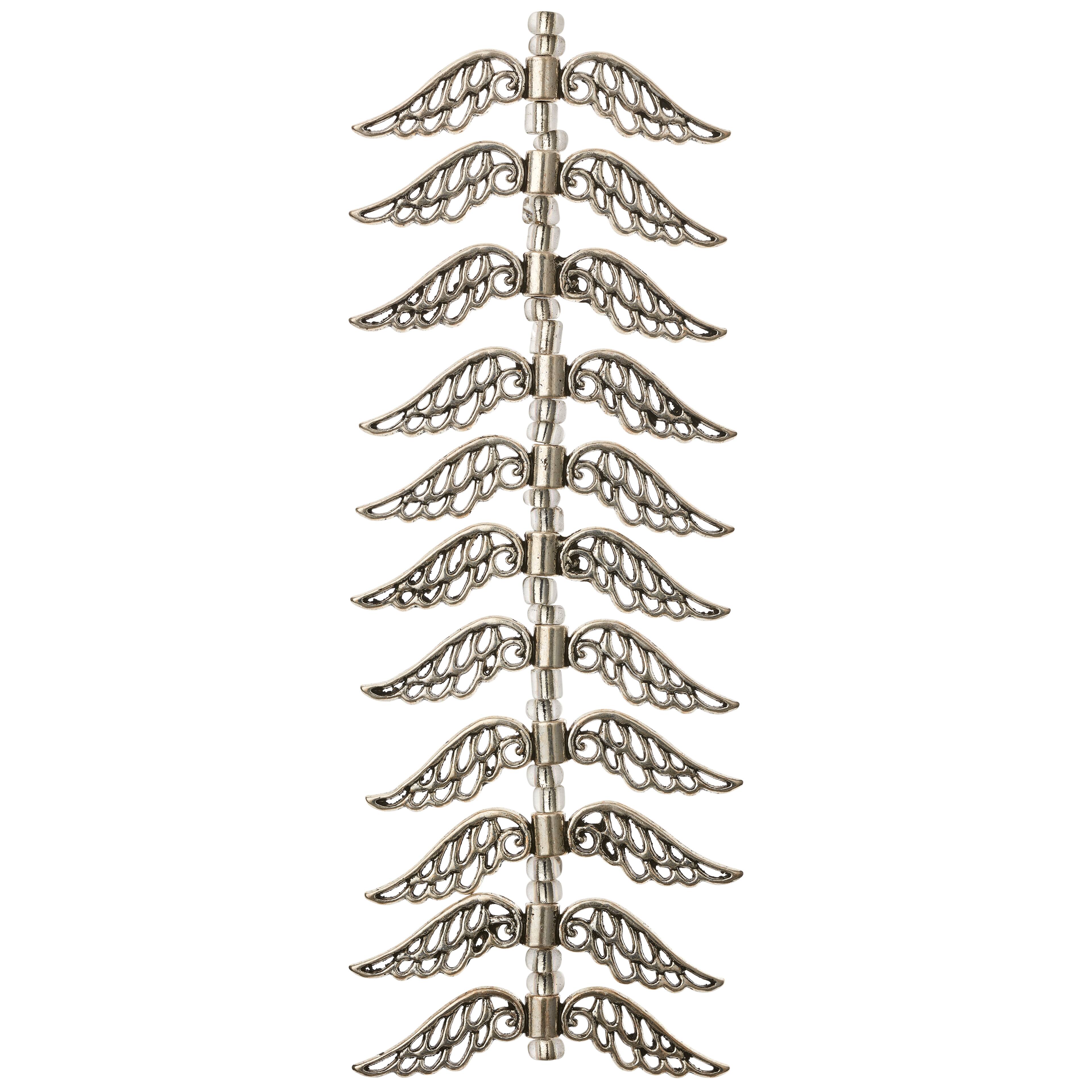 12 Pack:  Silver Metal Large Wing Beads, 42mm by Bead Landing™