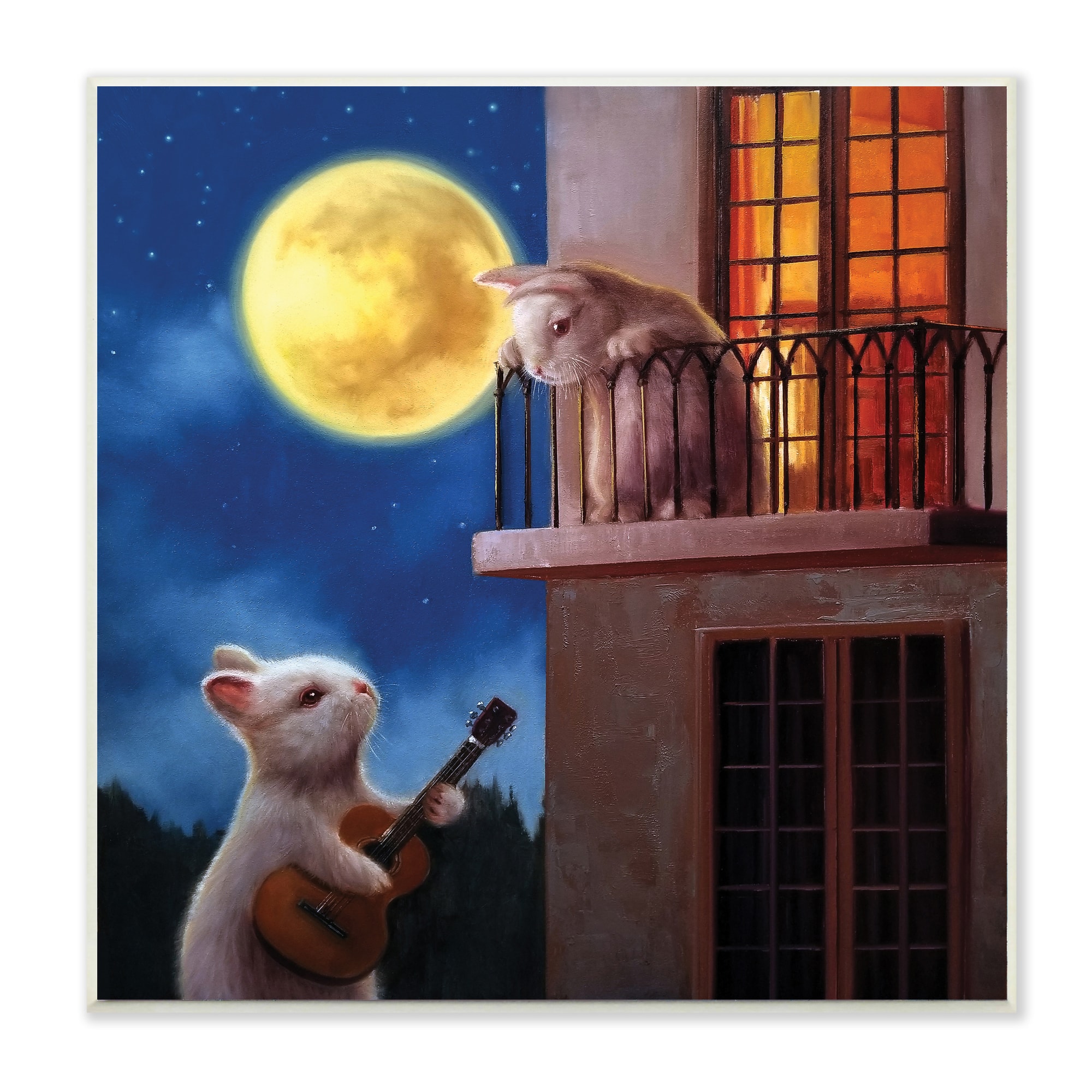 Stupell Industries Rabbit Serenading Bunny on Balcony Night Sky, 12" x 12"