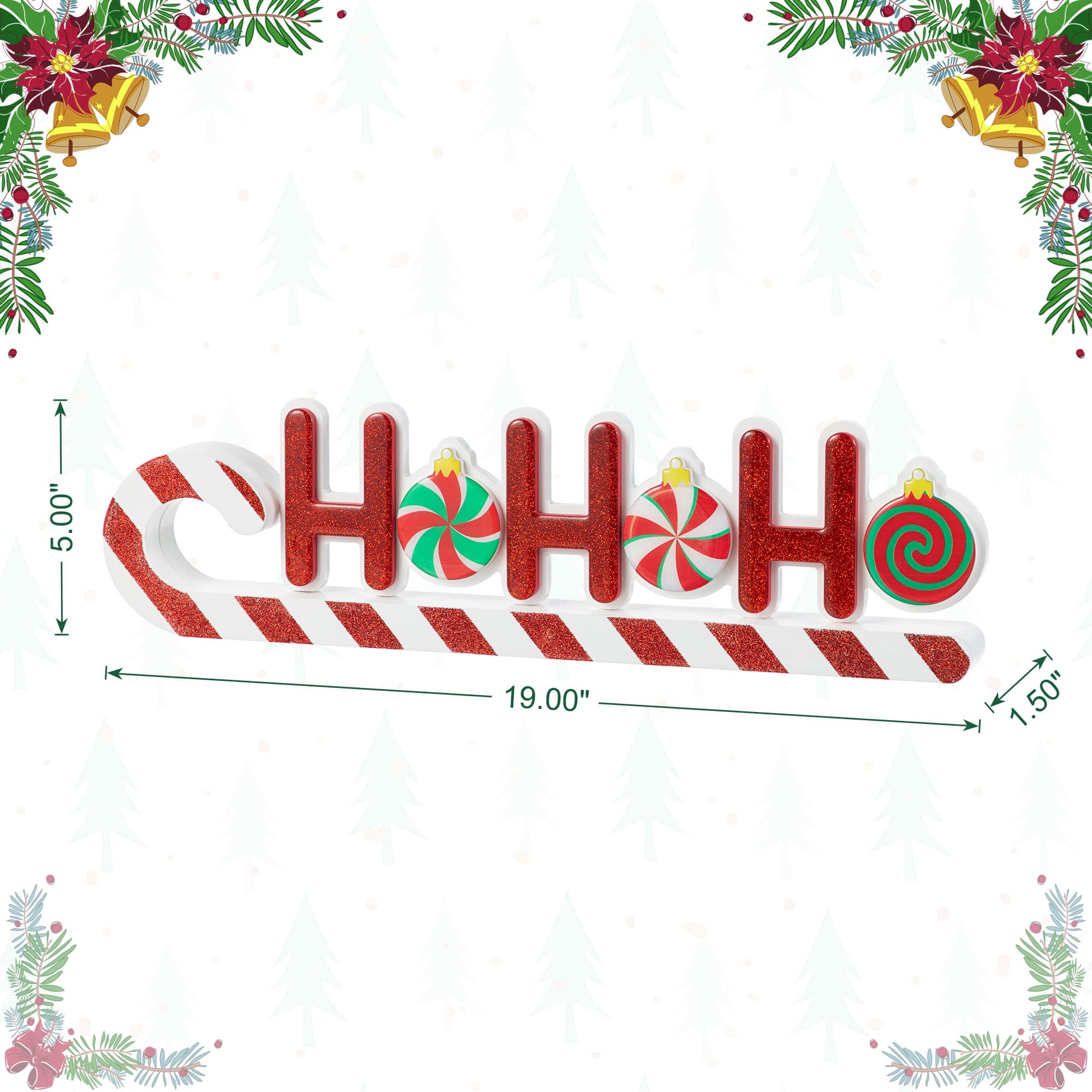 Glitzhome® 19" Christmas Wooden Epoxy HOHOHO Candy Cane Table Decor