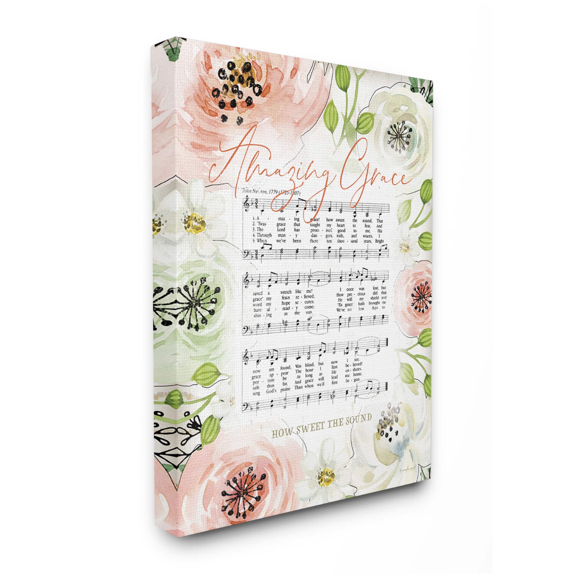 Stupell Industries Amazing Grace Floral Sheet Music Canvas Wall Art