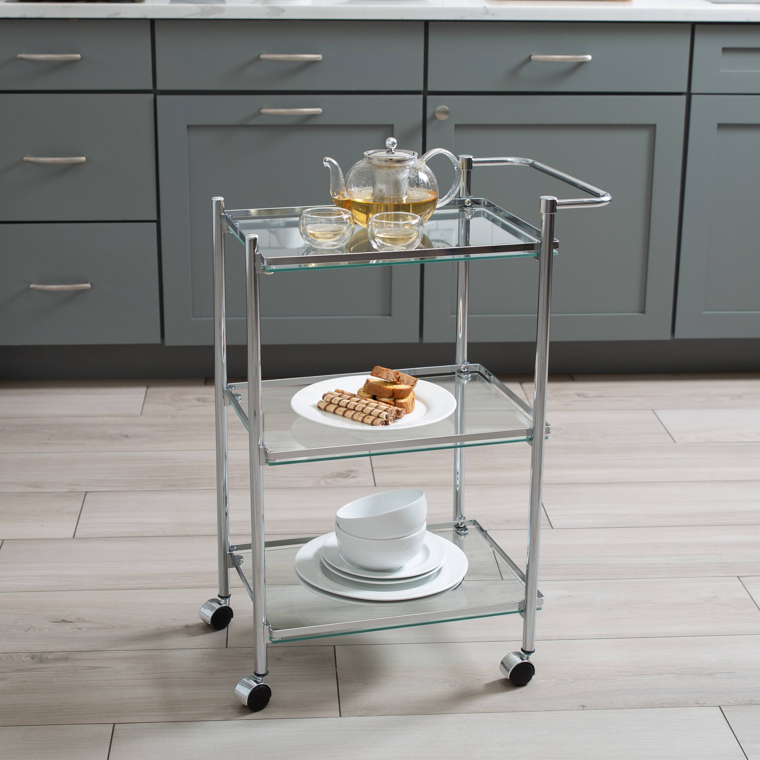 Organize It All Chrome 3-Tier Tempered Glass Rolling Serving Cart