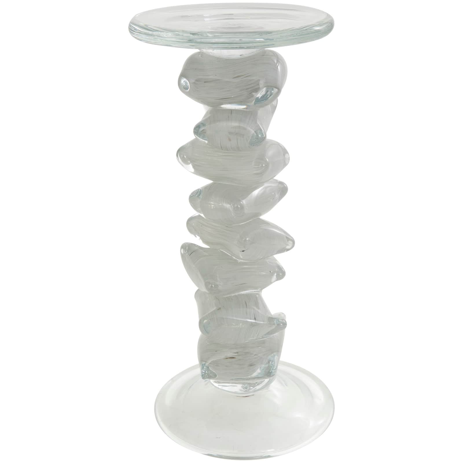 Clear Glass Stacked Stone Candle Holder Set