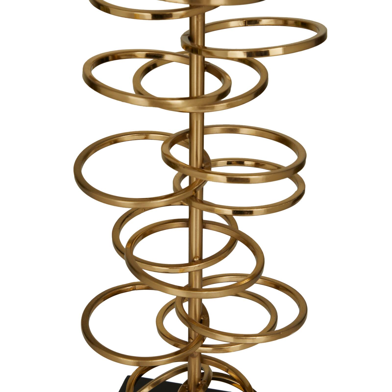 Gold Metal Gold Stacked Ring Table Lamp with Drum Shade 15" x 15" x 30"