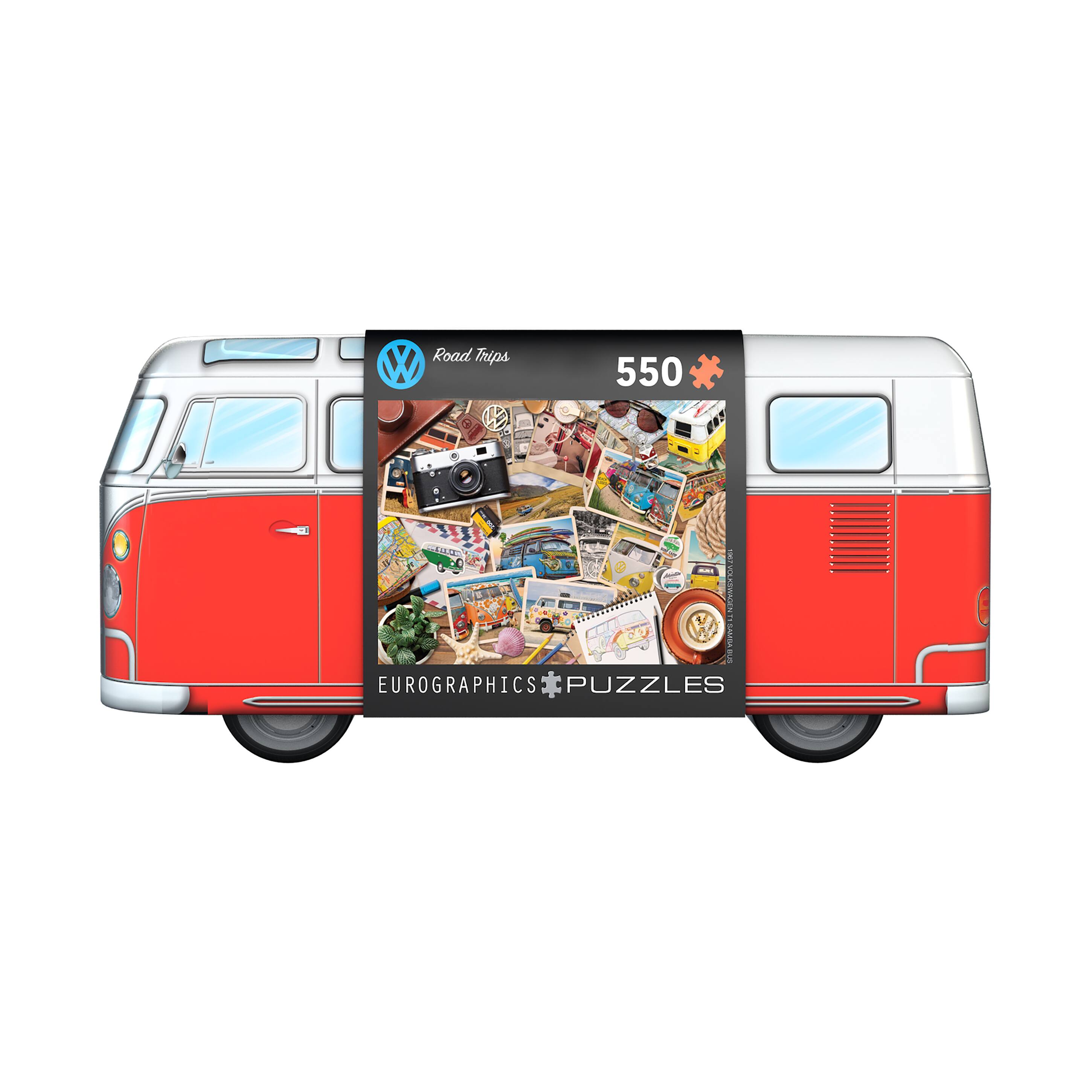 VW Road Trips Collectible Bus-Shaped Tin Puzzle: 550 Pcs