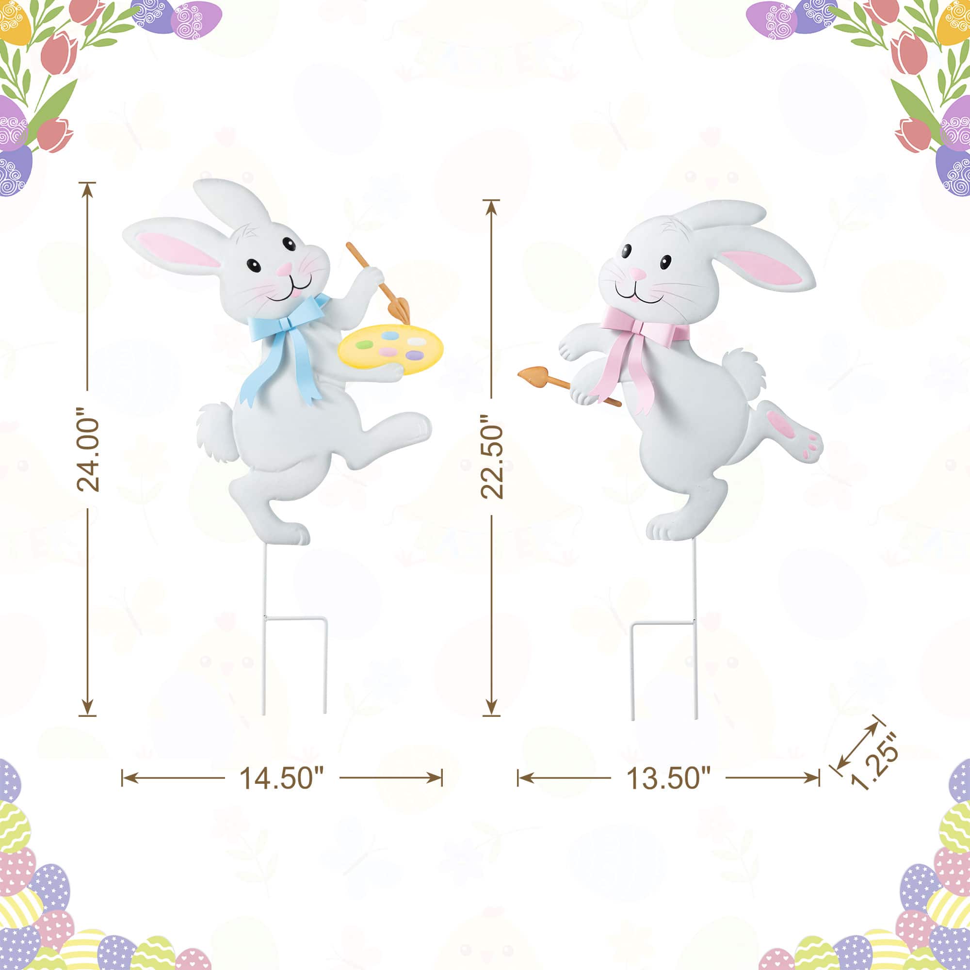 Glitzhome® Set of 2 Easter Metal Bunny Painter Yard Stake