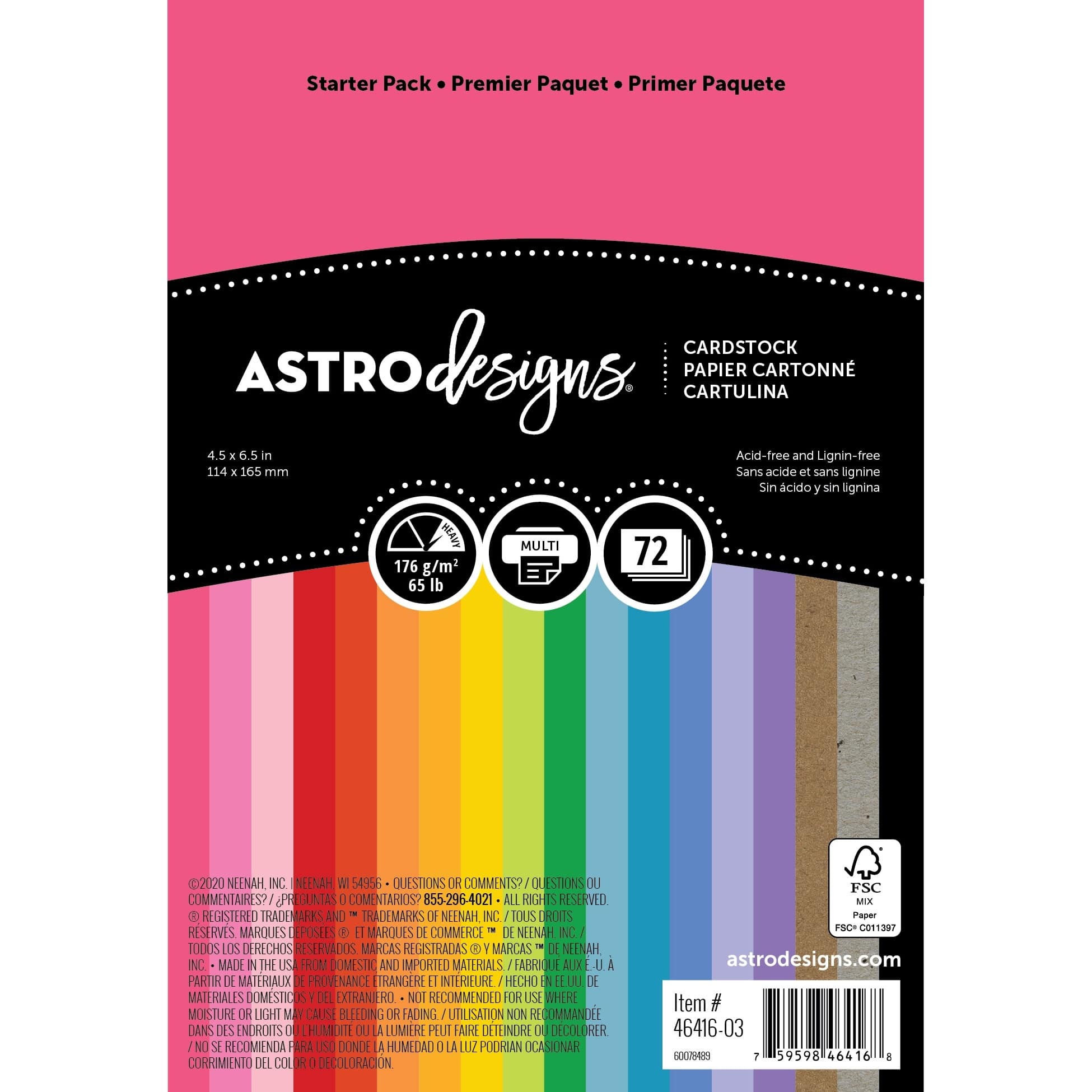 Neenah Astrodesigns Cardstock Pack 4.5&#x22;X6.5&#x22; 72/Pkg-18 Bold &#x26; Vivid Colors