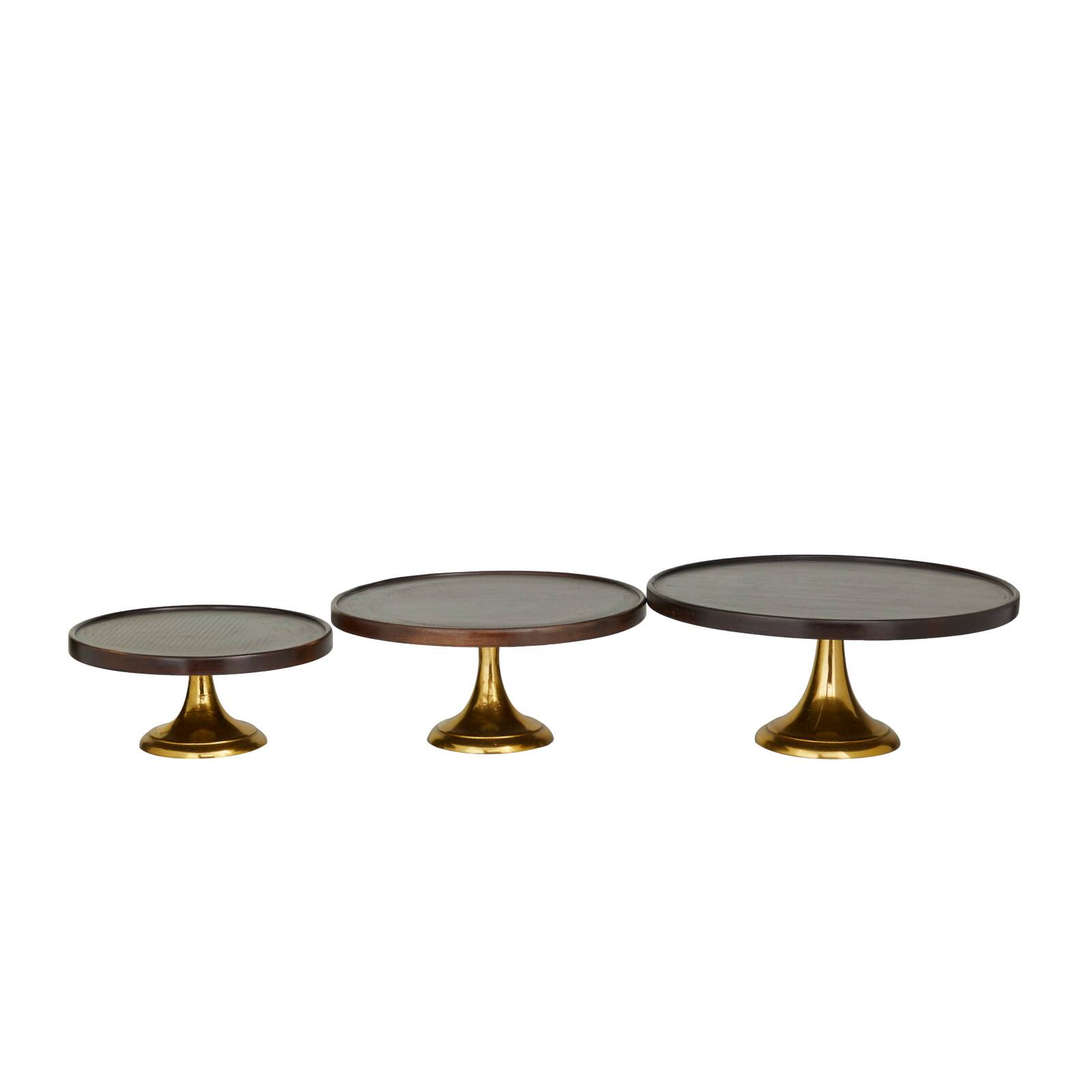 Dark Brown Mango Wood Modern Cake Stand, Set of 3" 14", 12", 10"