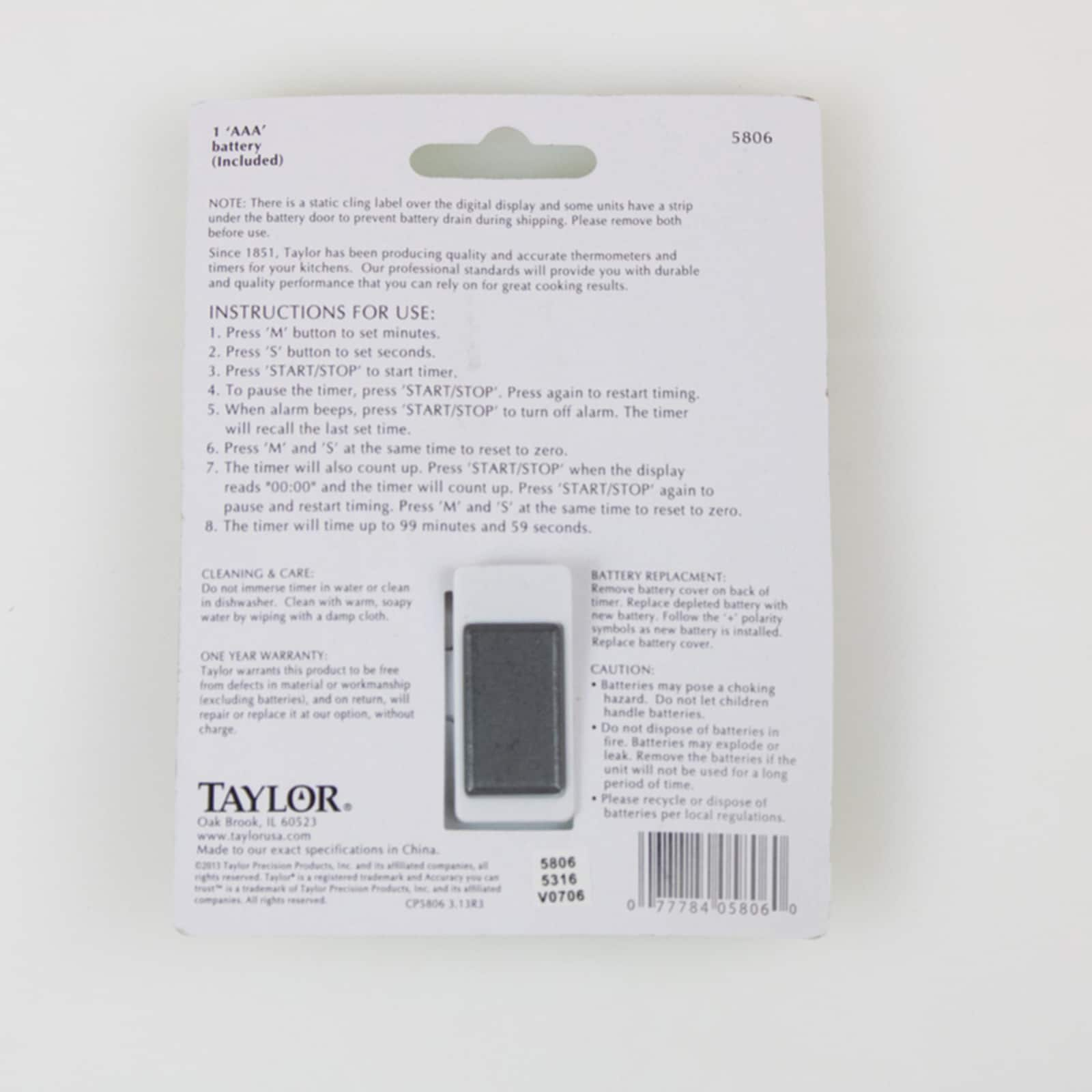 Taylor® White & Gray Digital Timer