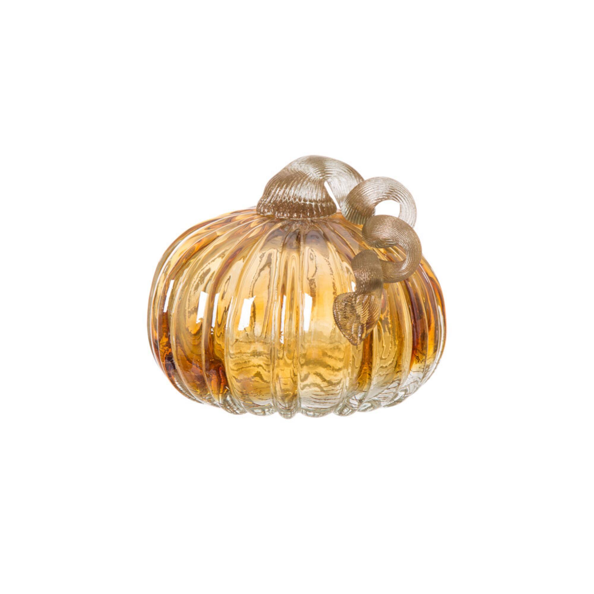 Glitzhome® Green & Amber Crackle Glass Short Pumpkin Set