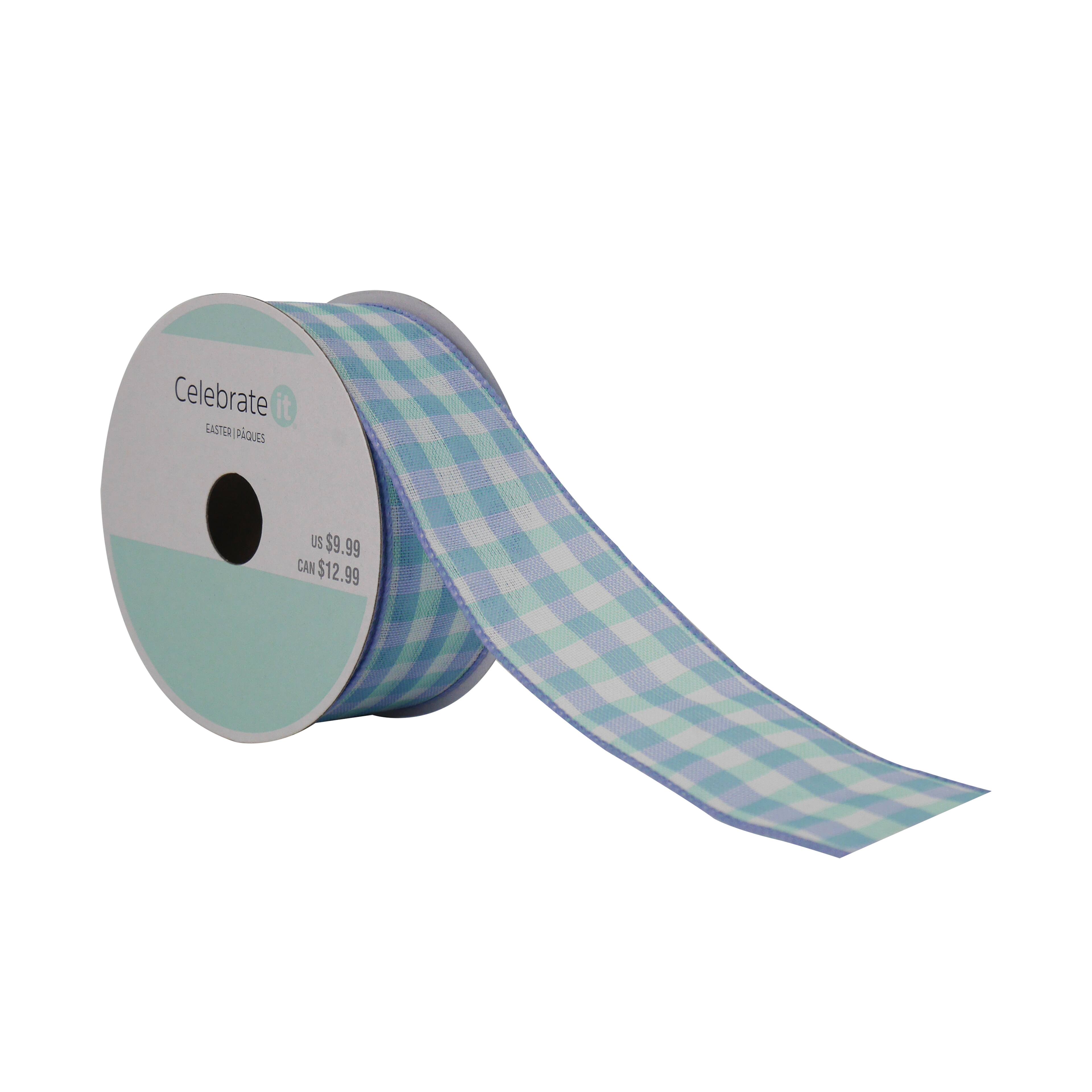 Blue Gingham Wired Ribbon by Celebrate It&#xAE; Easter