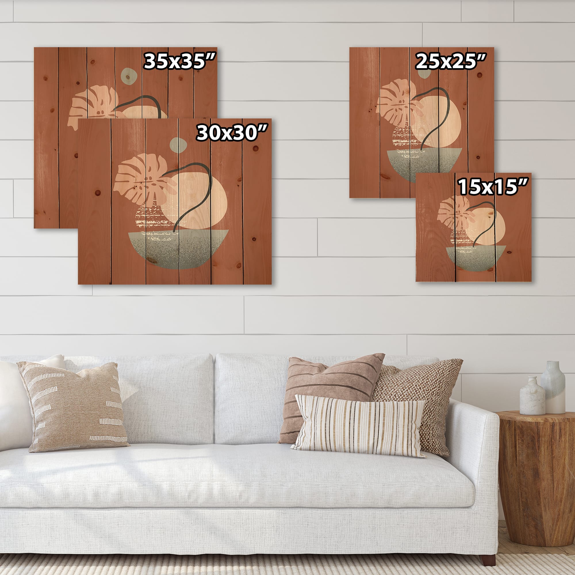 Designart - Tropical Palm Leaf & Abstract Geometry Shapes IV - Modern Print on Natural Pine Wood