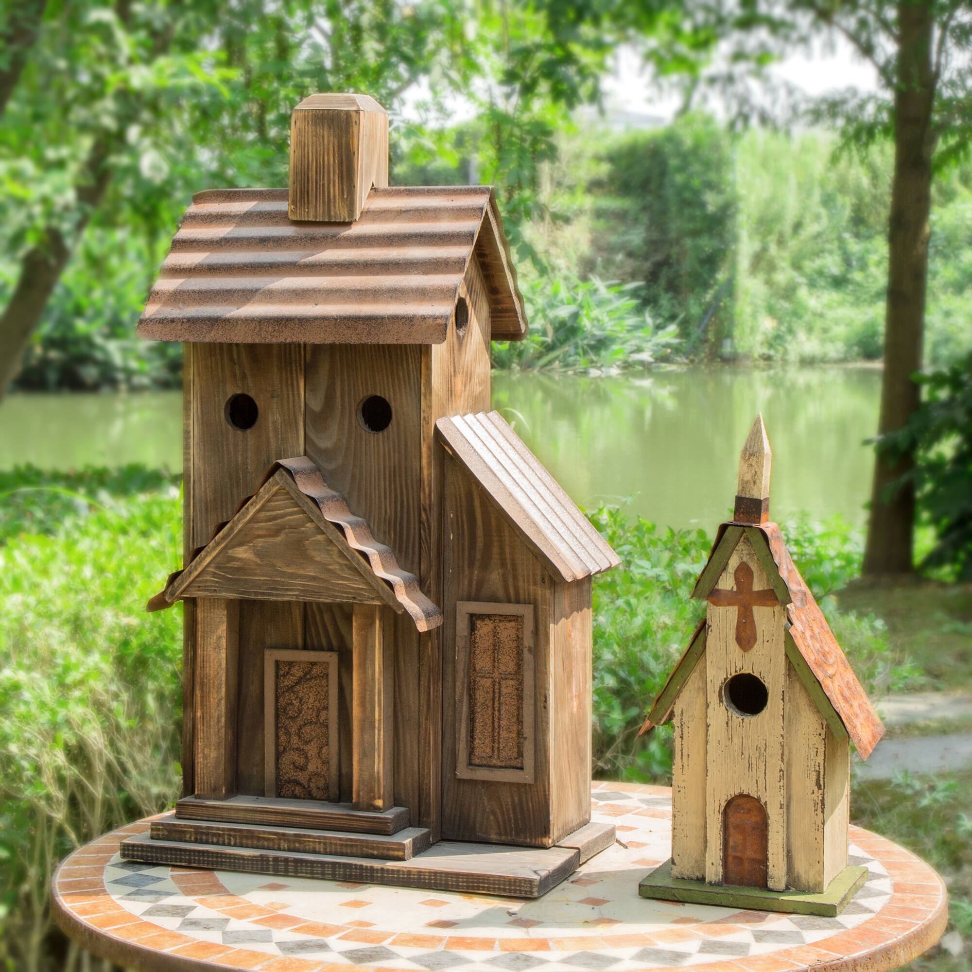 Shop for the Glitzhome® 24.02" ExtraLarge Rustic Wood Church Birdhouse