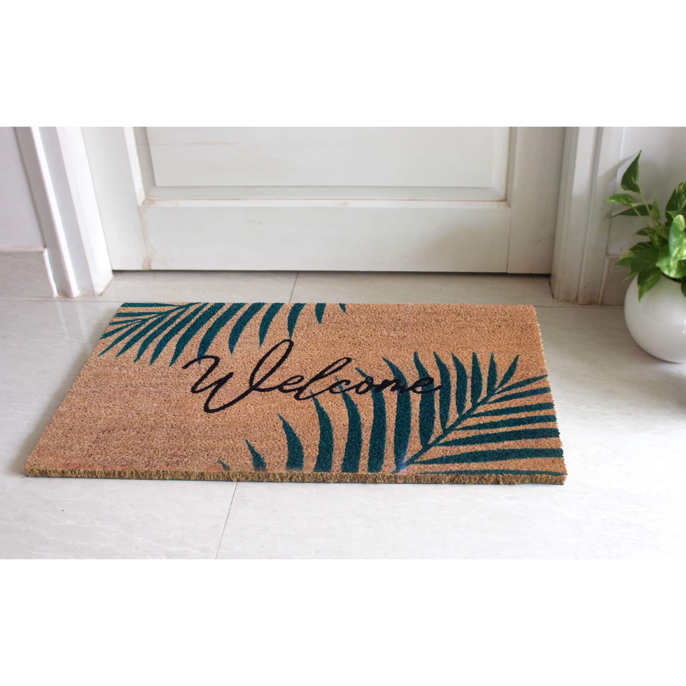 RugSmith Multicolor Machine Tufted Welcome Palm Leaves Doormat