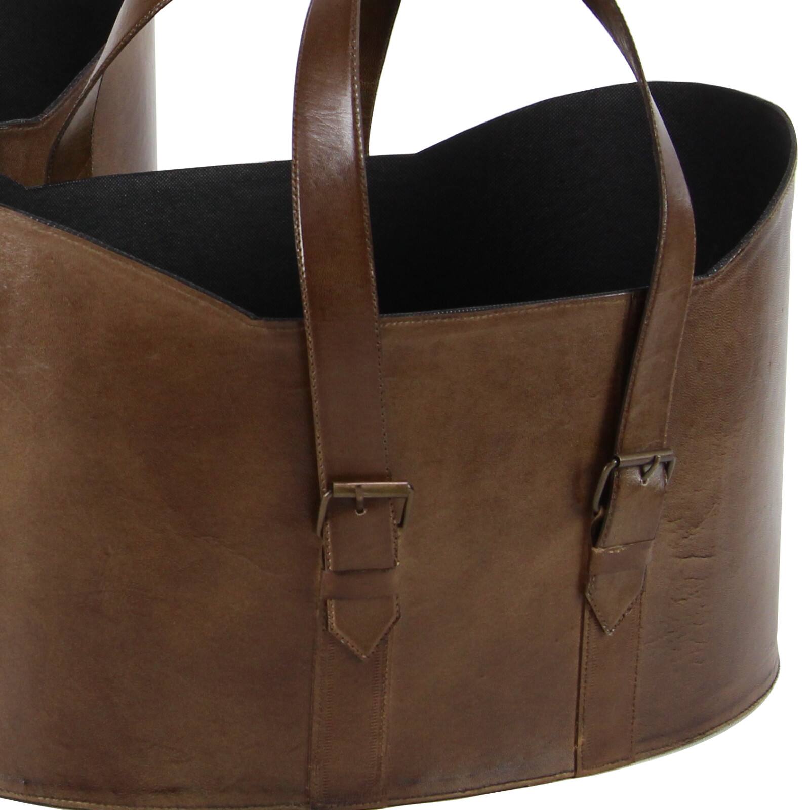 Brown Leather Vintage Magazine Holder Set