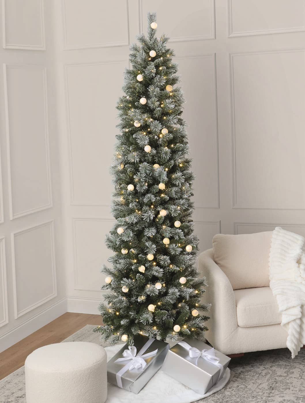 7.5ft. Pre-Lit Flocked Glacier Fir Artificial Christmas Tree, Dual Color LED Lights with G40 Bulbs by Ashland&#xAE;