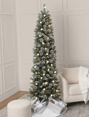7.5ft. Pre-Lit Flocked Glacier Fir Artificial Christmas Tree, Dual Color LED Lights with G40 Bulbs by Ashland® image