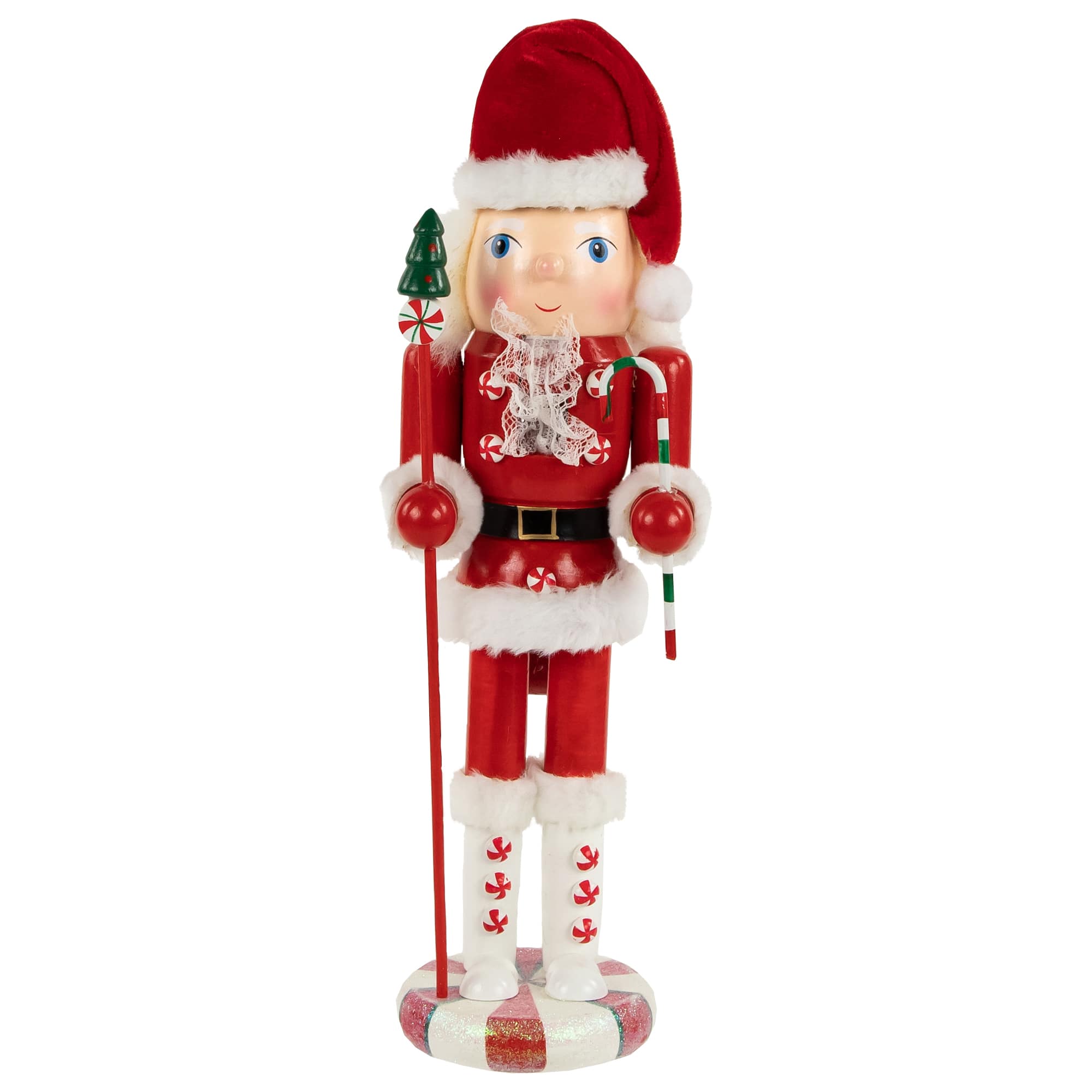 13.75" Red & White Peppermint Twist Mrs. Claus Wooden Christmas Nutcracker