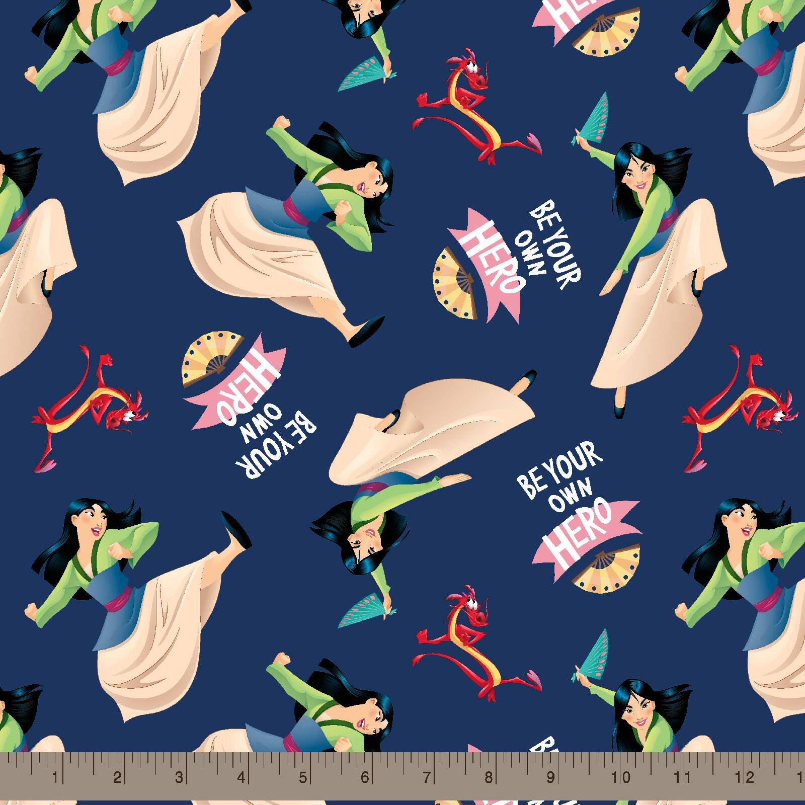 Disney® Princess Mulan Blue Be Your Own Hero Cotton Fabric