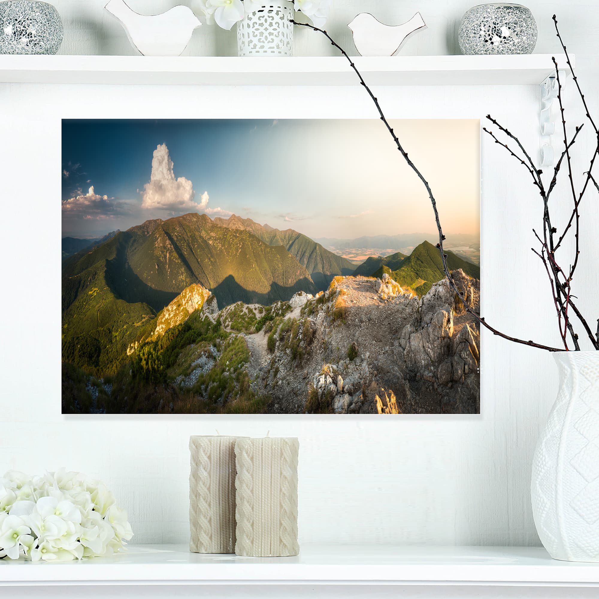 Designart - Rocky Green Mountains Panorama - Landscape Canvas Art Print