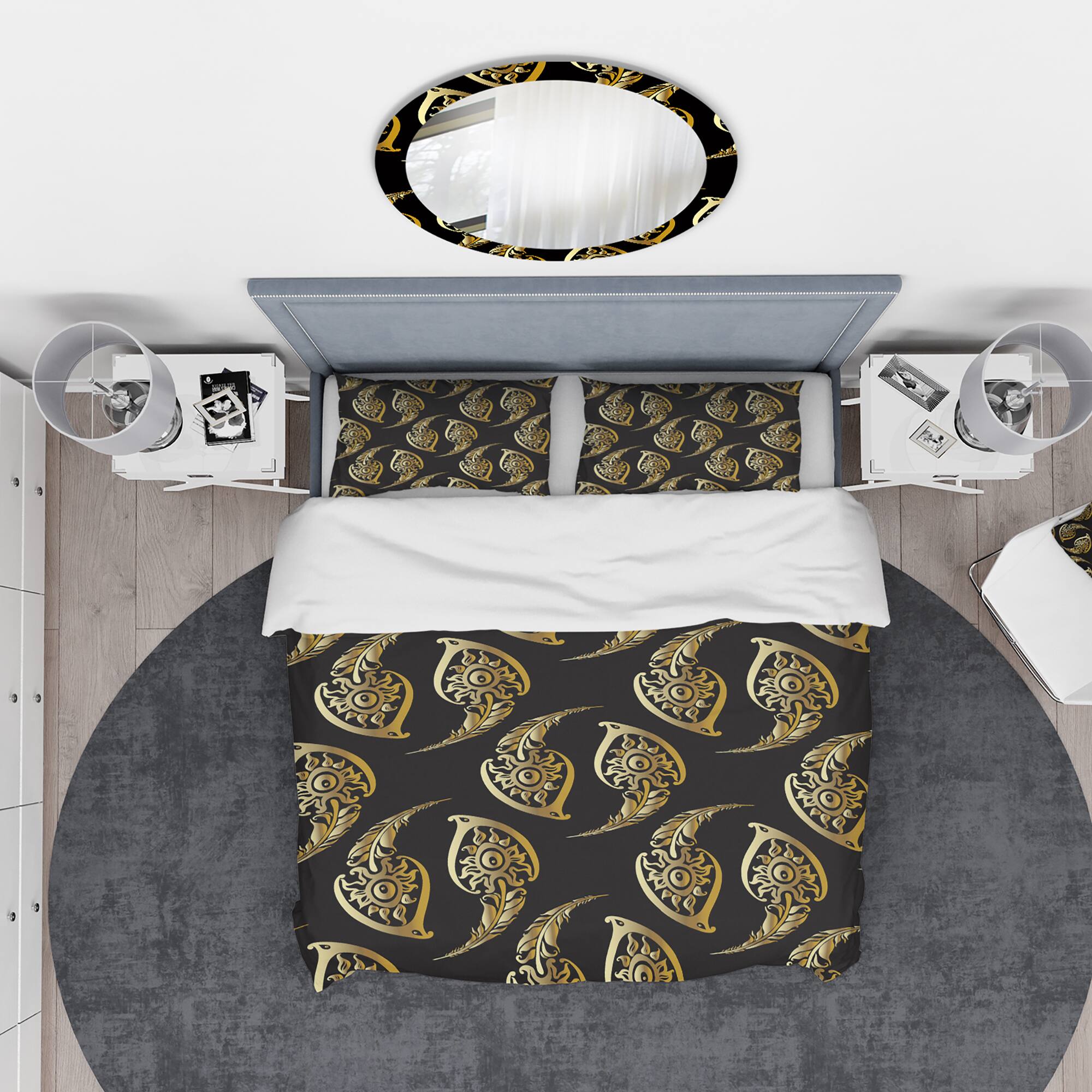 Designart 'Golden Luxury Peacock Feathers' Modern & Contemporary Bedding Set - Duvet Cover & Shams