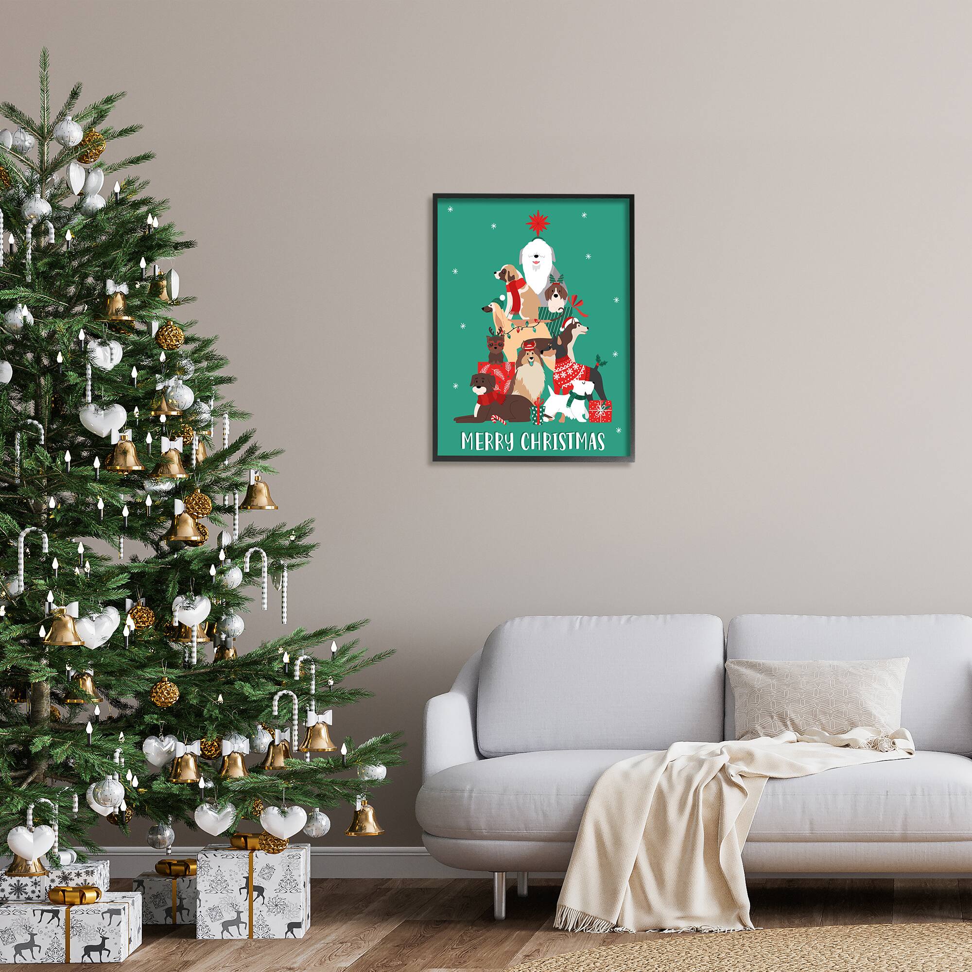 Stupell Industries Merry Christmas Happy Dog Gifts Framed Giclee Art