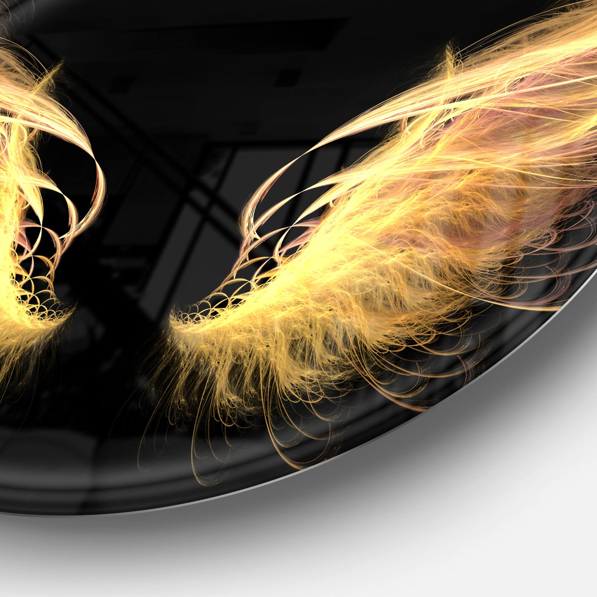 Designart - Golden Angel Wings on Black&#x27; Disc Oversized Abstract Metal Art