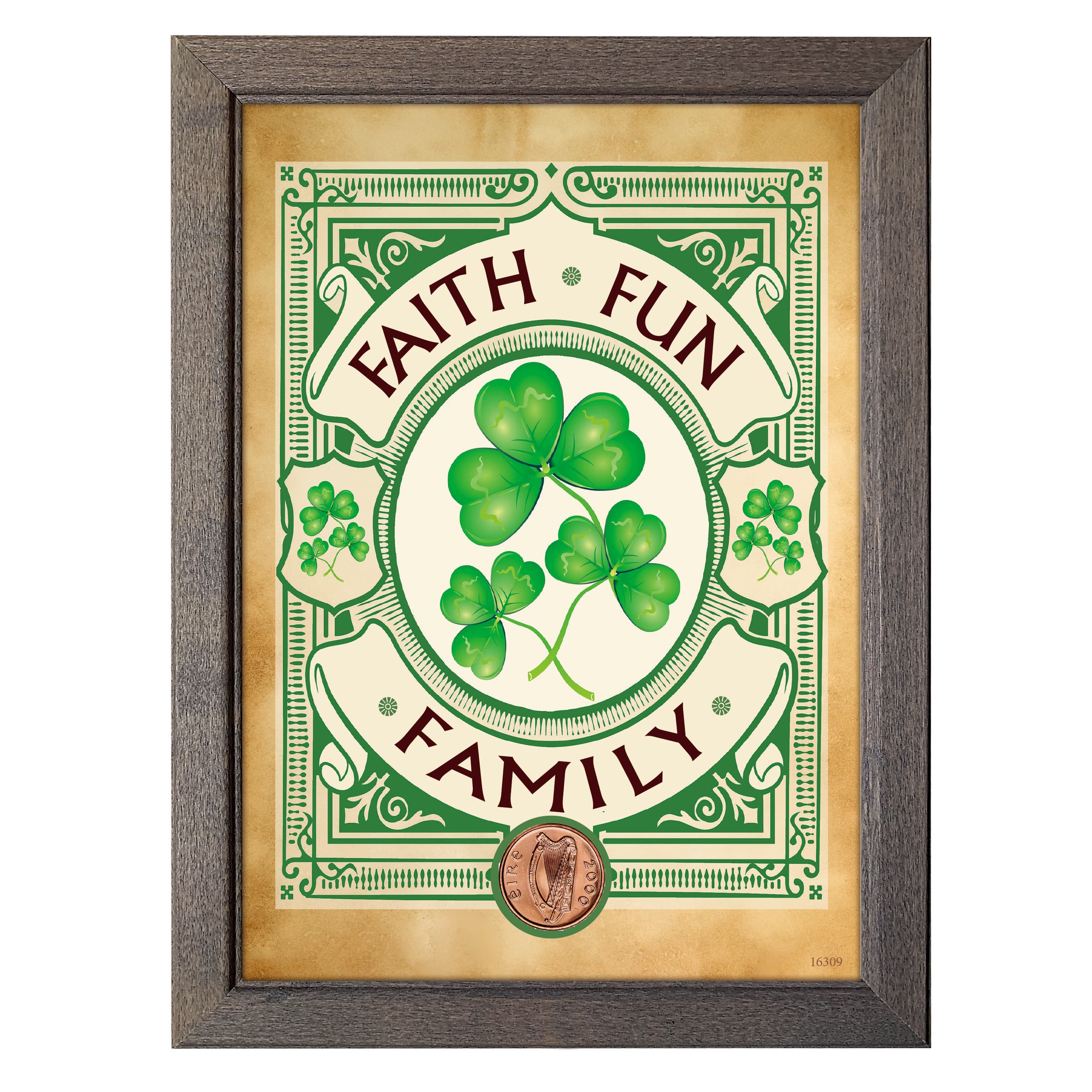 Irish- Faith, Fun, Family with Irish Penny Coin in 5&#x22; x 7&#x22; Frame