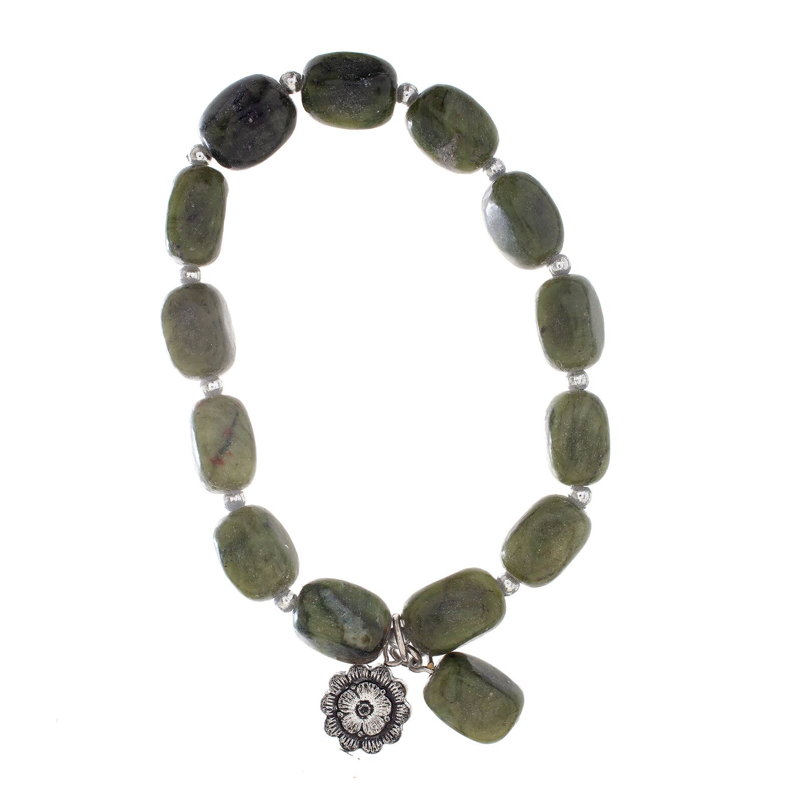 John Bead New Jade Green Natural Stone Stretch Bracelet with Flower Charm