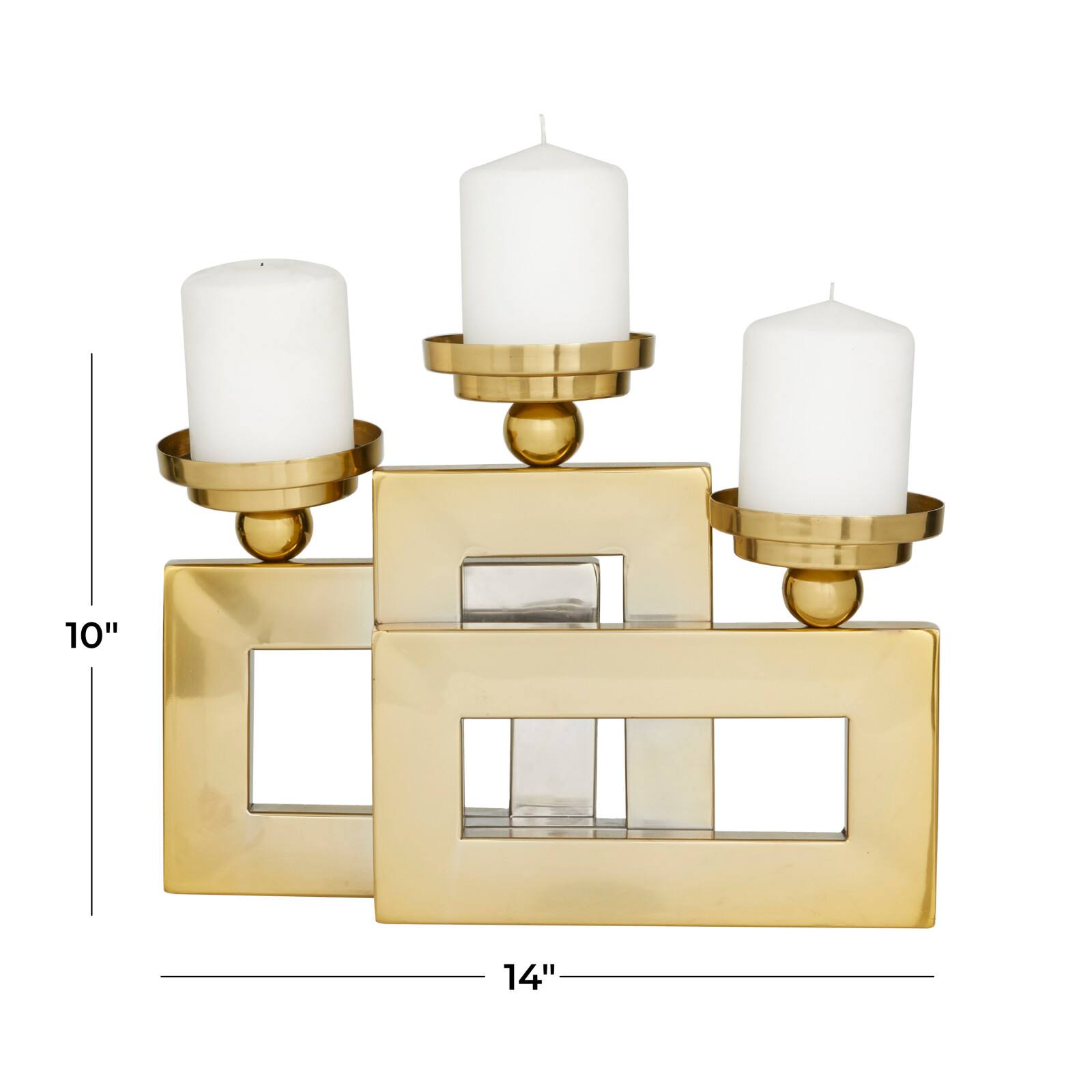 Gold Stainless Steel Modern Candle Holder, 14" x 14" x 6"