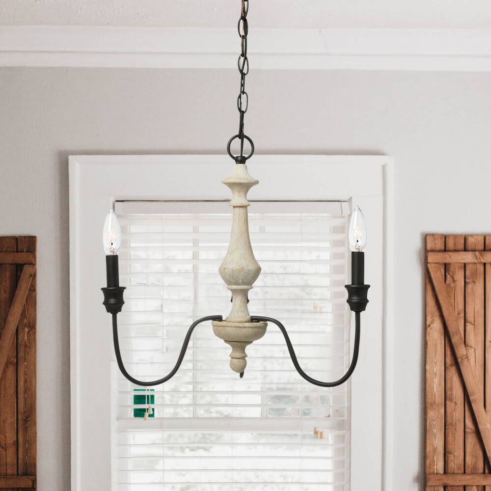 Hello Honey&#xAE; Robert Stevenson Lighting Magnolia 18.5&#x22; Matte Black 3-Light White Washed Wood and Metal Chandelier