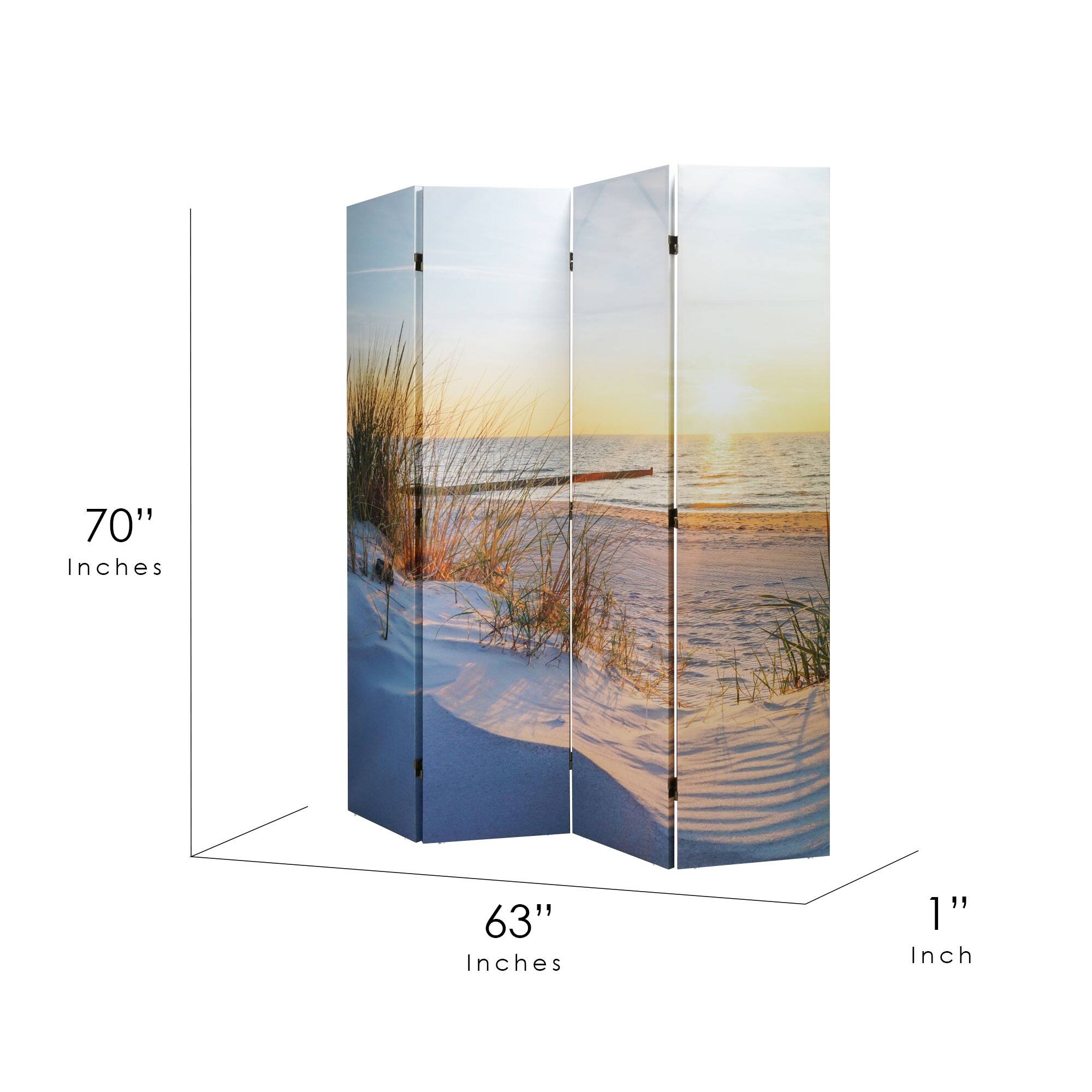 American Art Decor&#x2122; 6ft. Double-Sided 4-Panel Baltic Sea Beach Sunrise Portable Canvas Privacy Screen