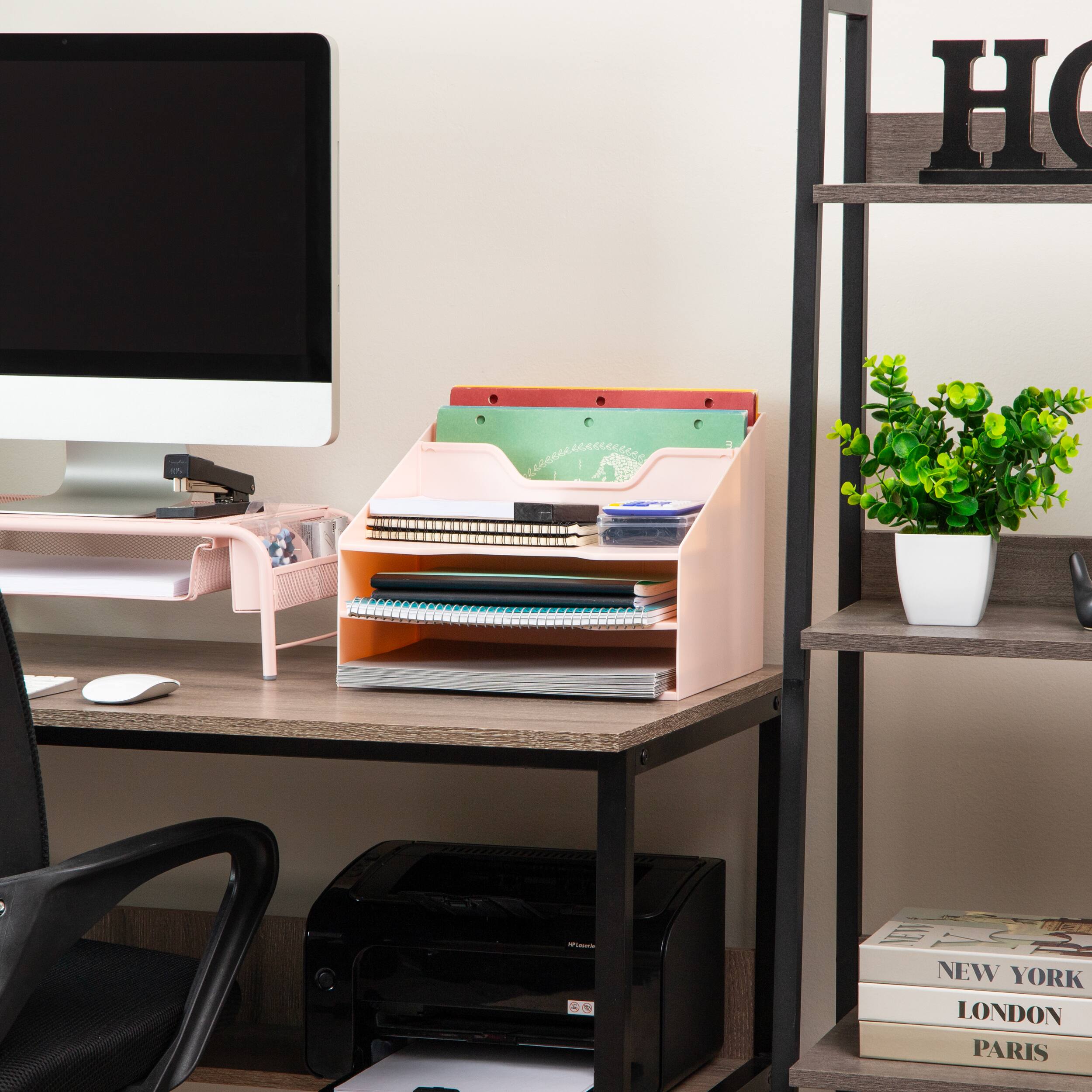 Mind Reader Desktop Organizer, Vertical File Holder, Paper Trays, Office, Plastic, Pink