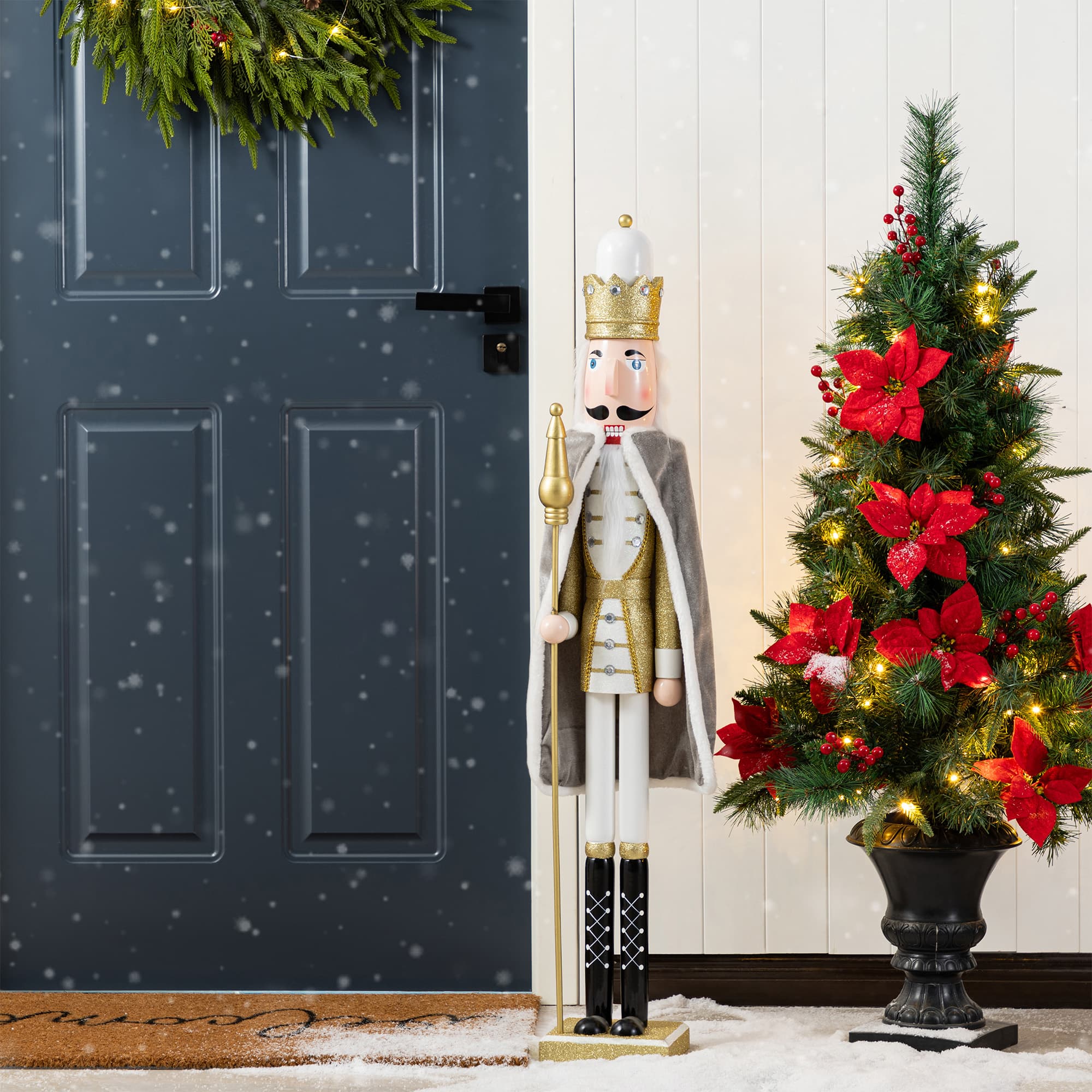 Glitzhome&#xAE; 42&#x22;H Wooden Christmas Gold Dressed King Nutcracker