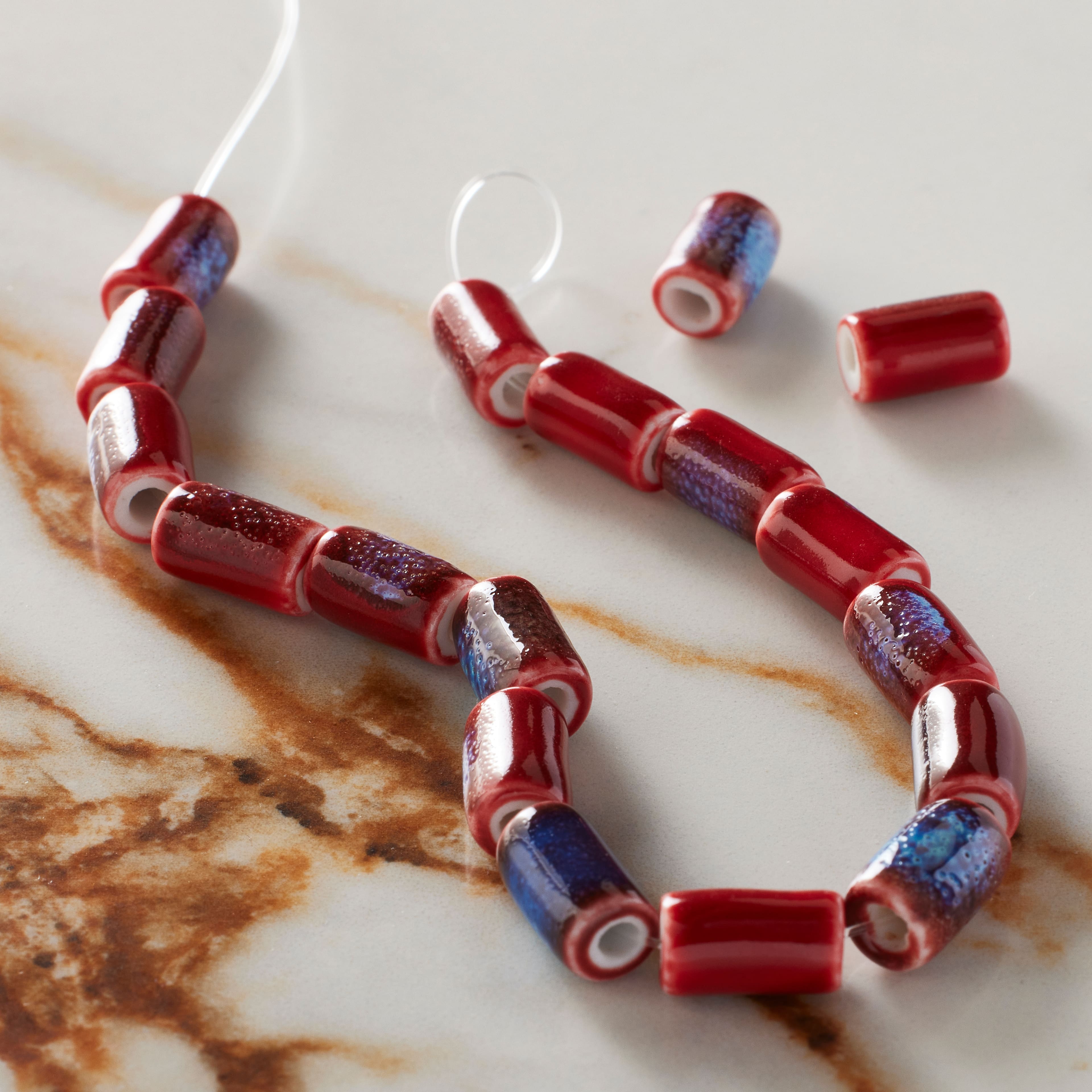 Red Tube Ceramic Beads, 9.8mm by Bead Landing™