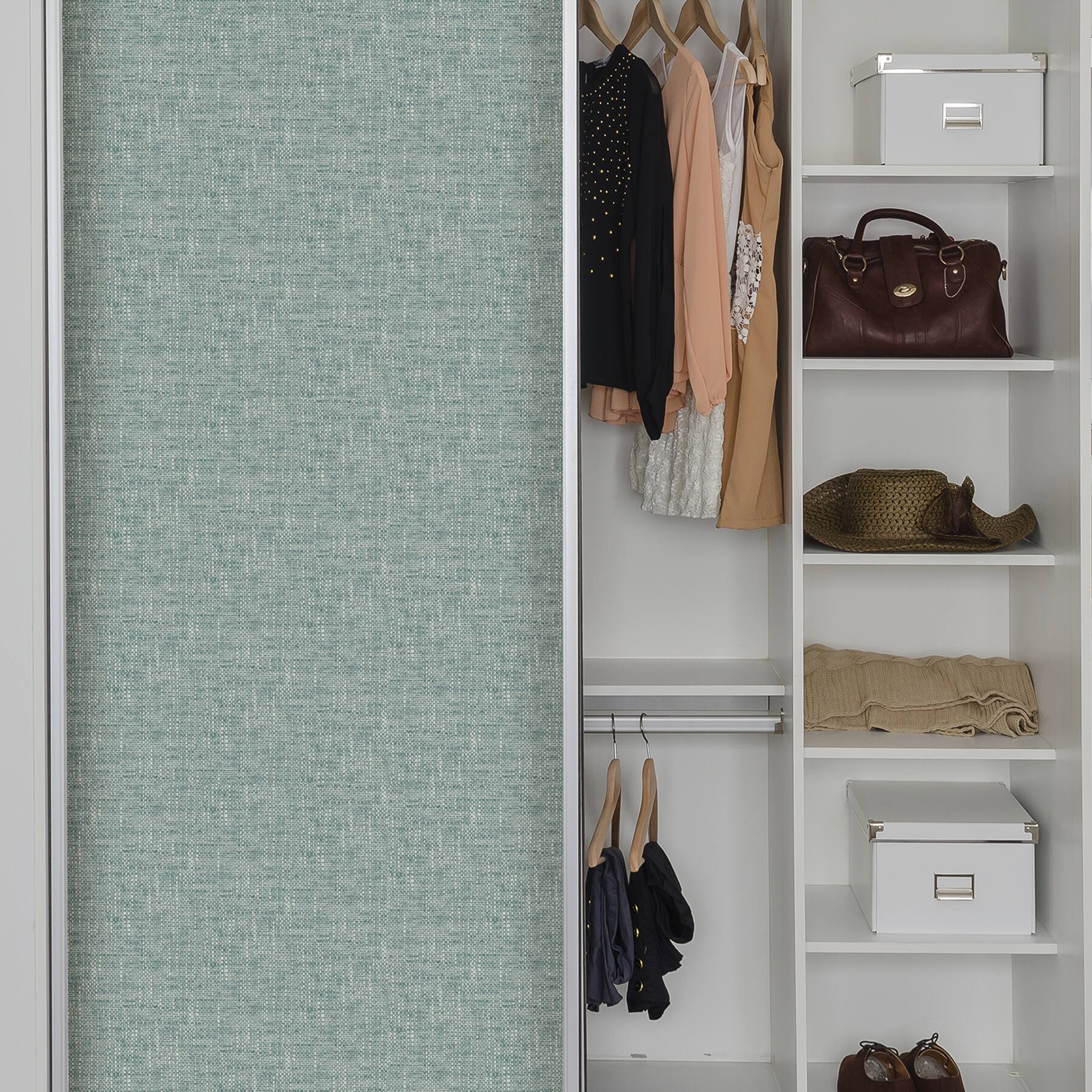 NuWallpaper Aqua Poplin Texture Peel & Stick Wallpaper