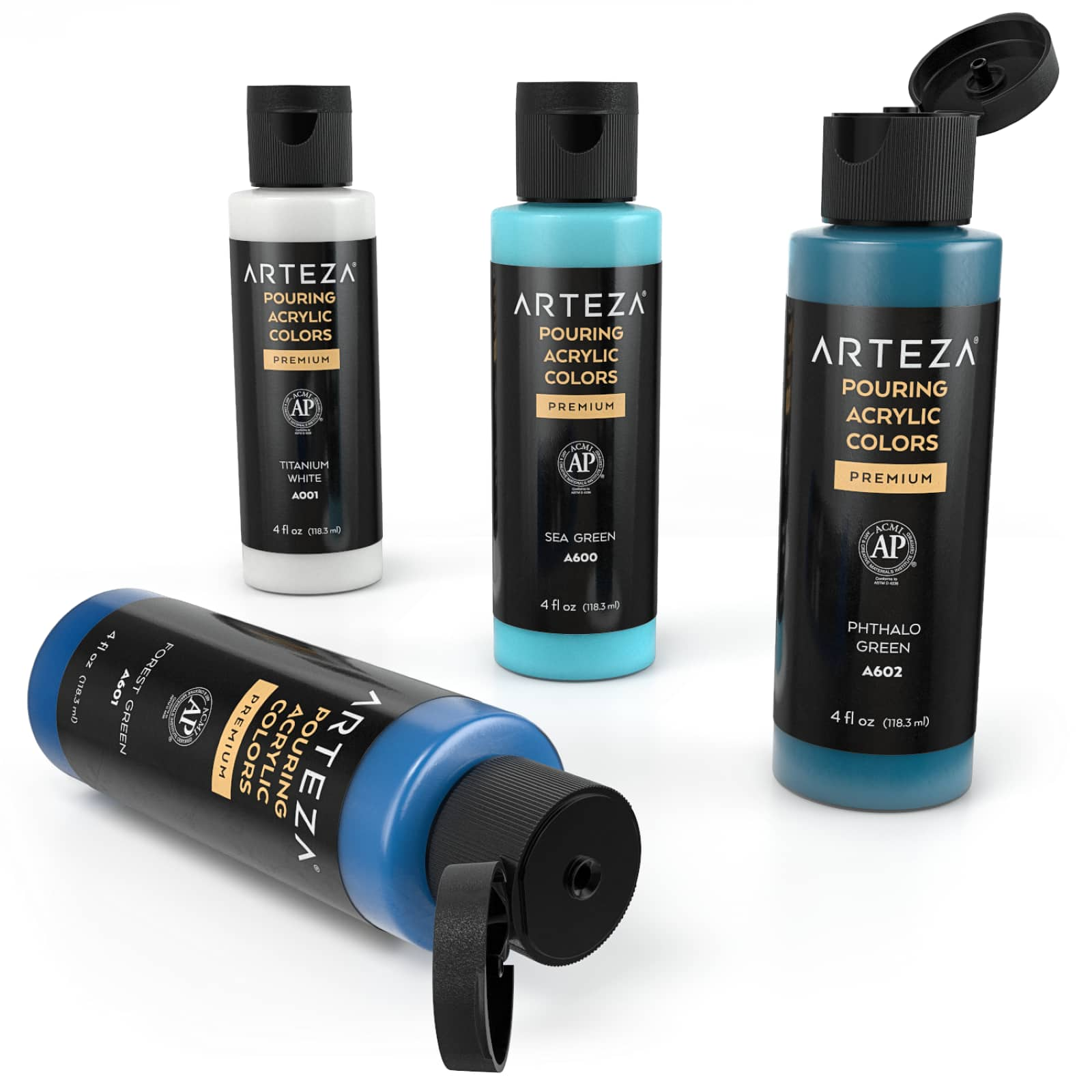 Arteza&#xAE; 4 Color Aqua Tones Acrylic Pouring Paint Set