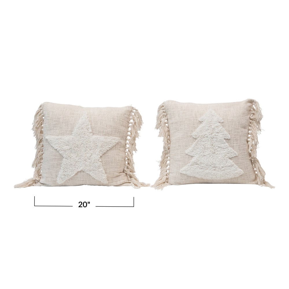 Hello Honey® Cream Cotton Blend Punch Hook Pillow with Tassels Set