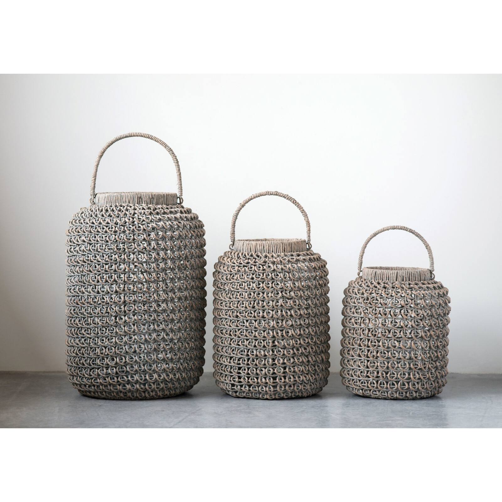 Hello Honey® 20'' Medium Whitewashed Woven Water Hyacinth Lantern