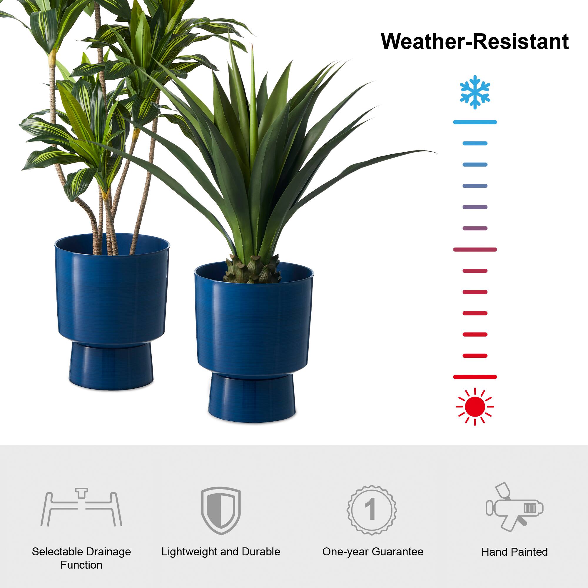 Glitzhome&#xAE; 16.75&#x22; Cobalt Blue Faux Ceramic Urn Plastic Planters, 2ct.