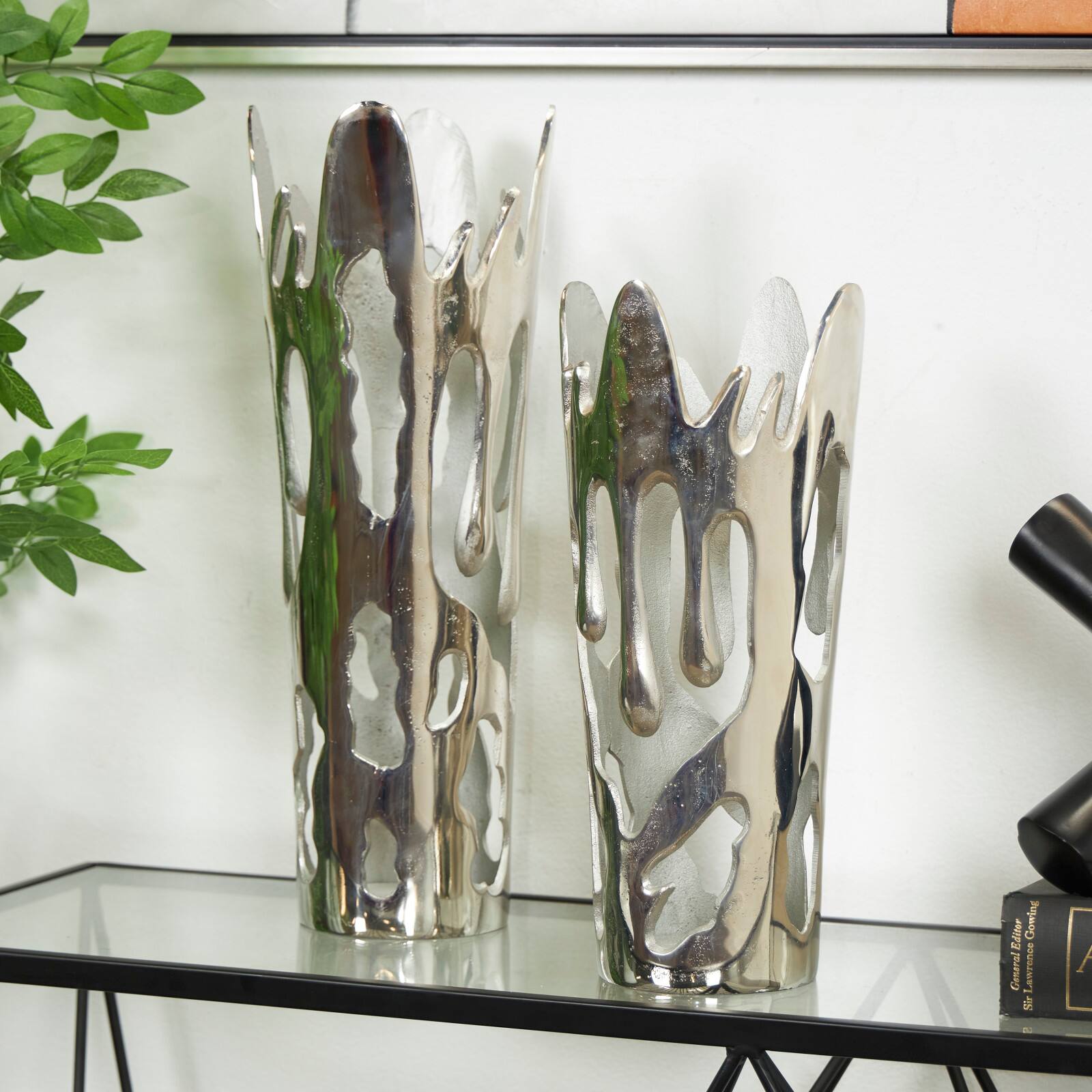 Silver Aluminum Melting Drip Vase Set