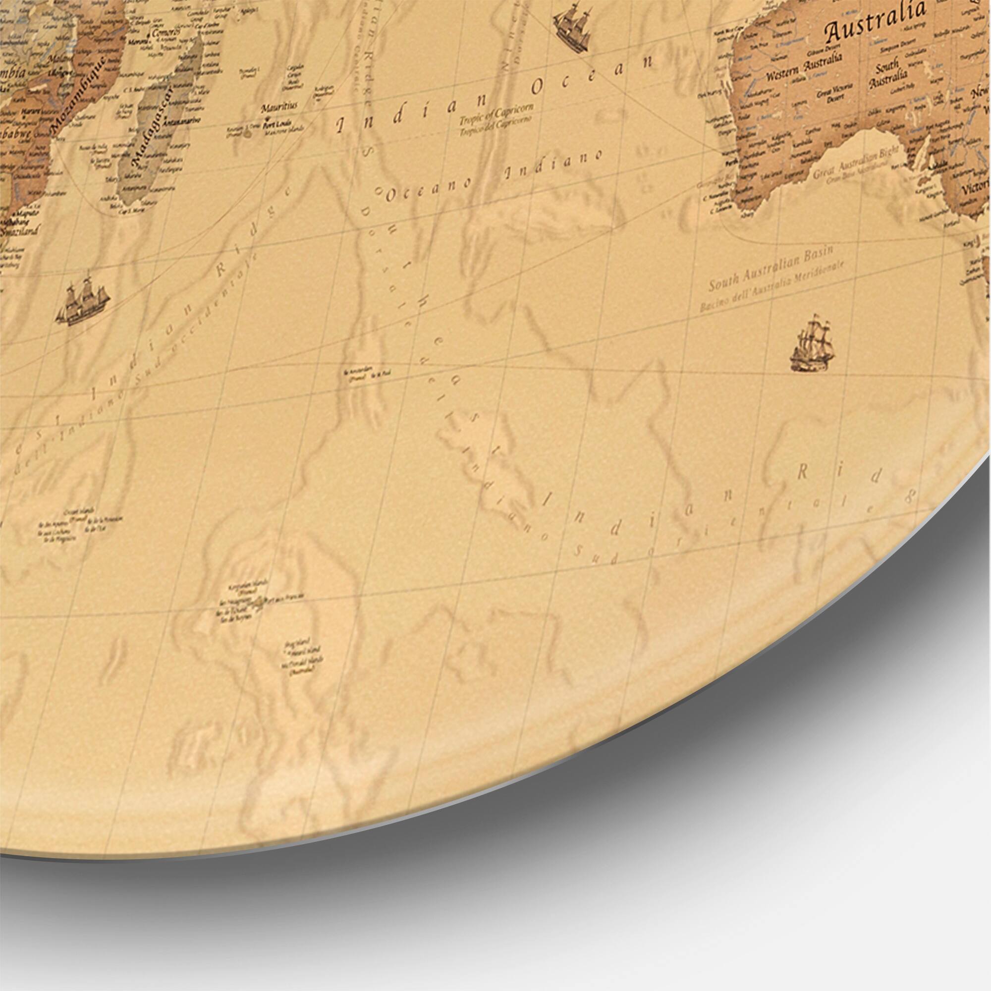 Designart - Ancient Map of The World III - Vintage Metal Circle Wall Art