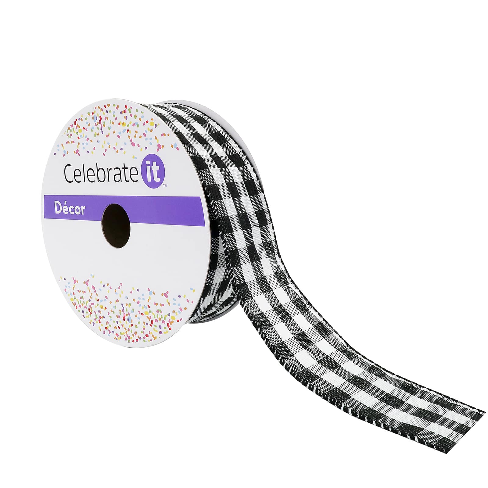 1.5 inch Gingham Wired Ribbon by Celebrate It Dcor, Size: 1.5” x 10yd, Black