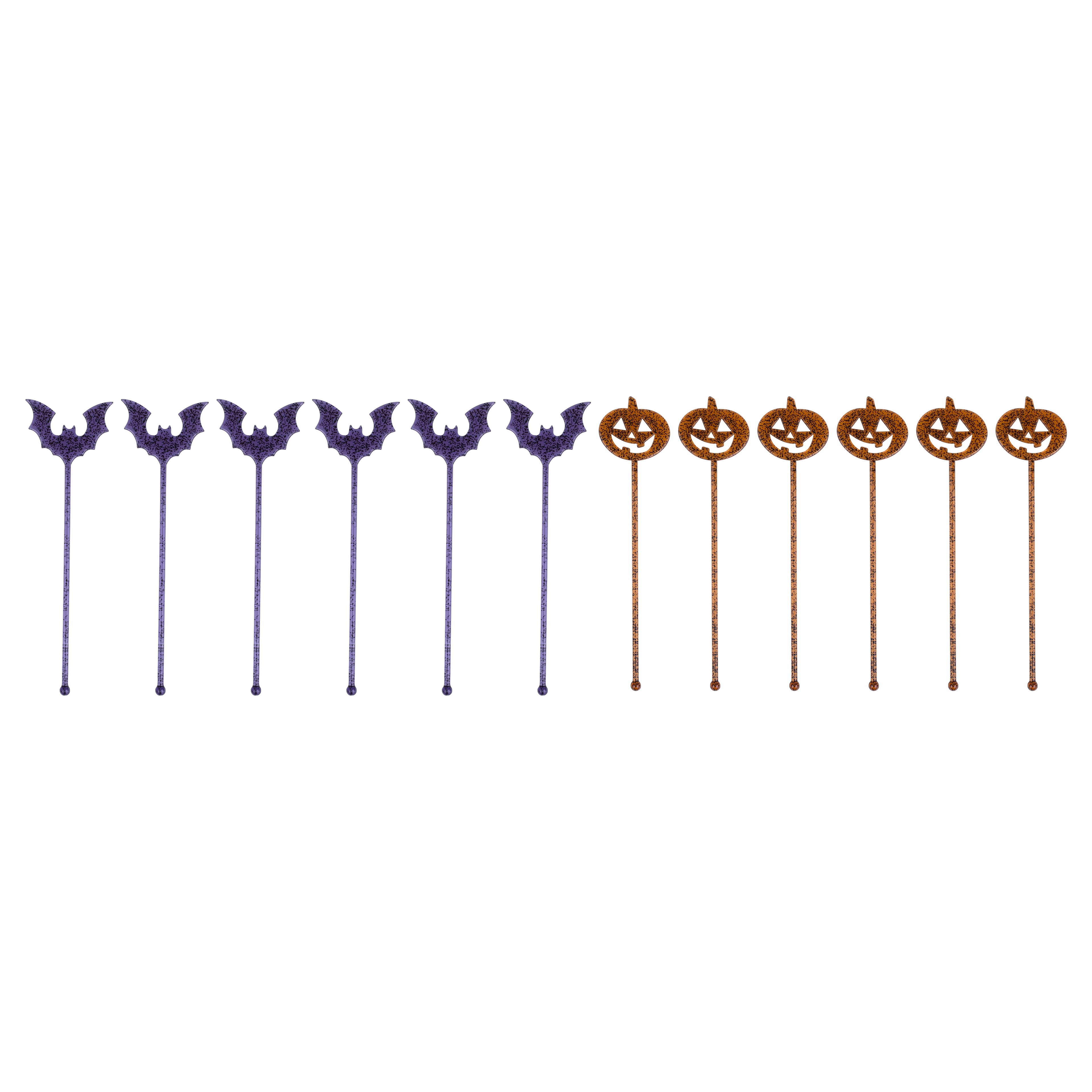 8&#x22; Trick-or-Treat Jack-o&#x27;-Lantern &#x26; Bat Drink Stirrers, 12ct. by Makery&#x2122;