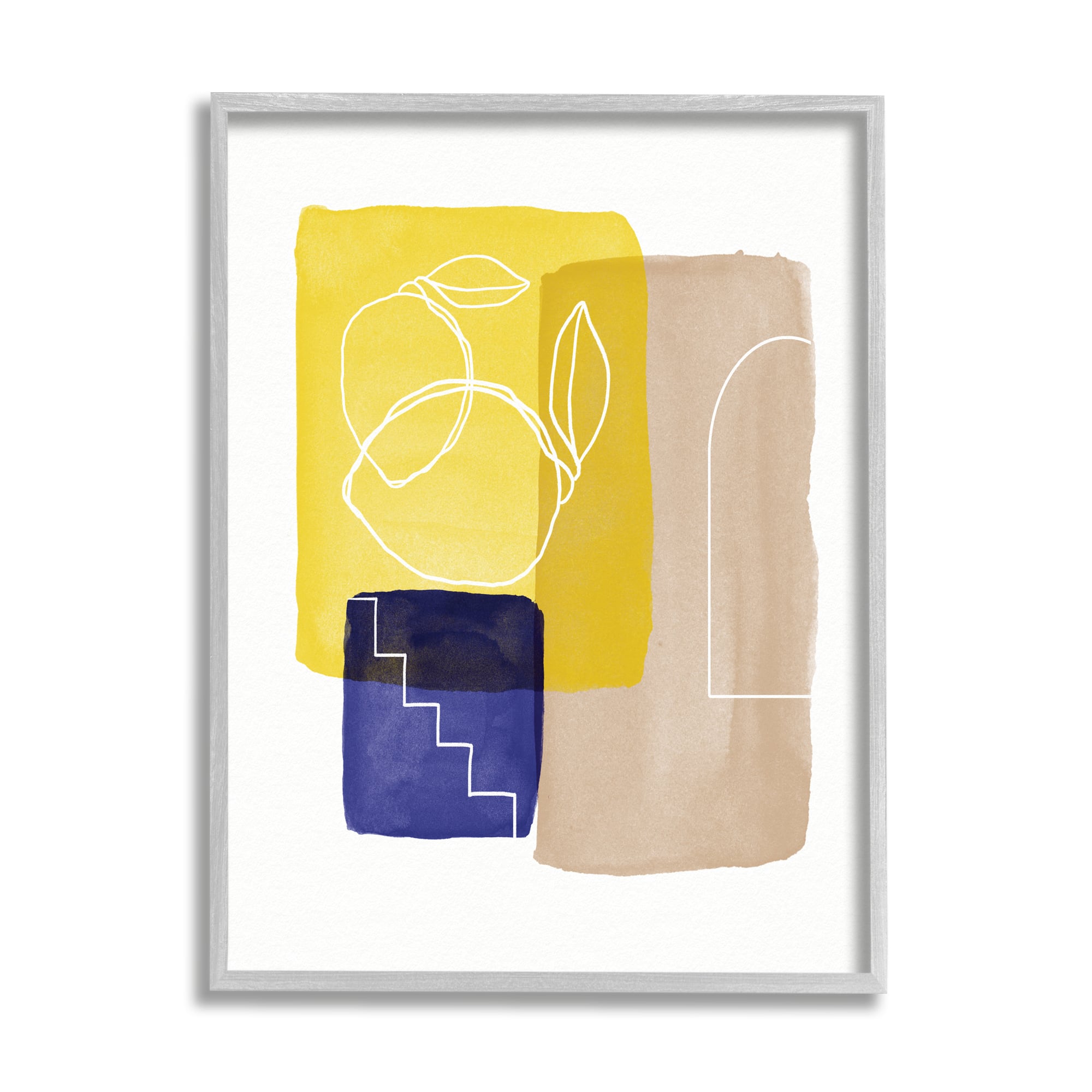 Stupell Industries Modern Line Abstraction over Lemon Pop Shapes in Frame Wall Art