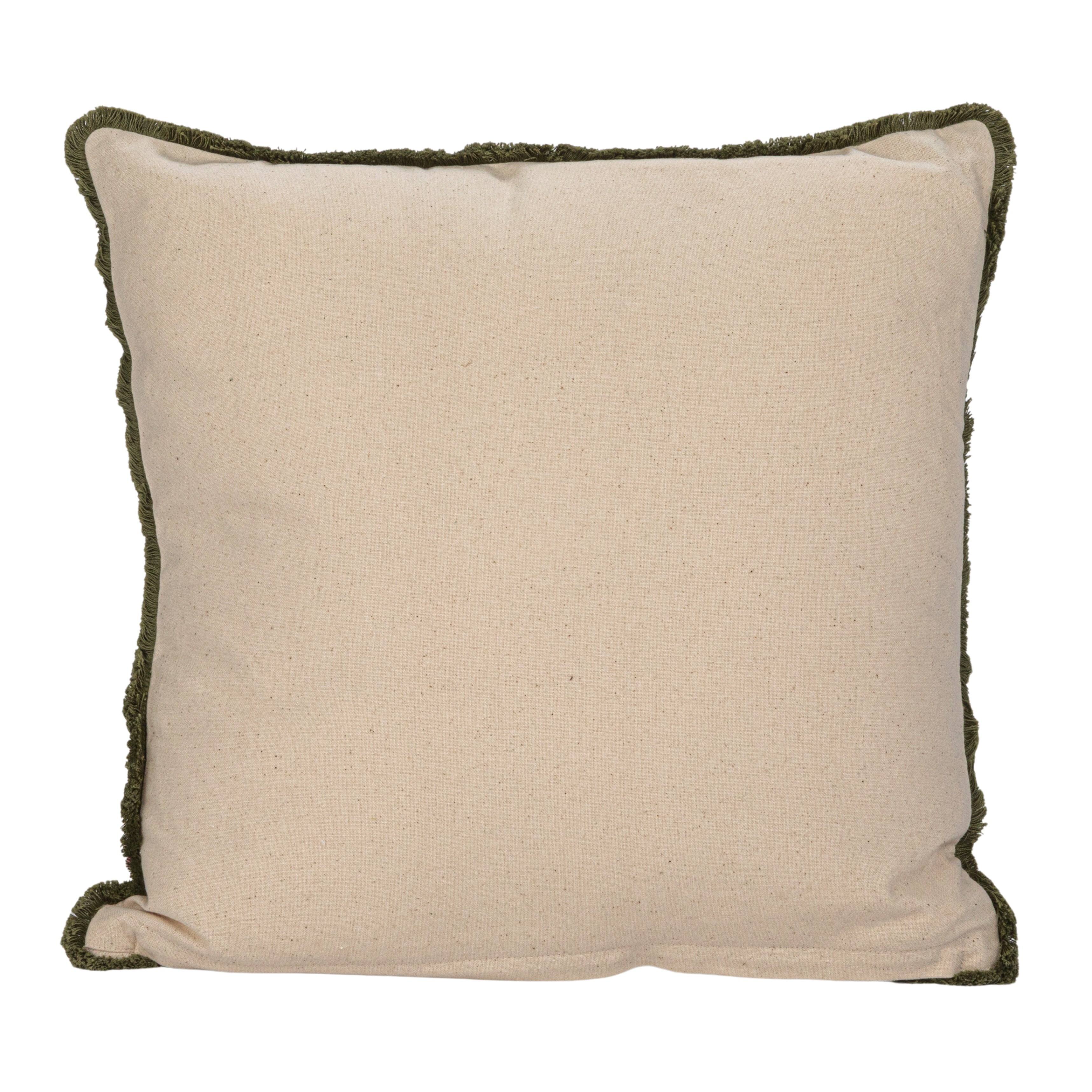 Hello Honey&#xAE; 18&#x22; Multicolor Flower Embroidery, Beads &#x26; Lace Trim Cotton Slub Pillow