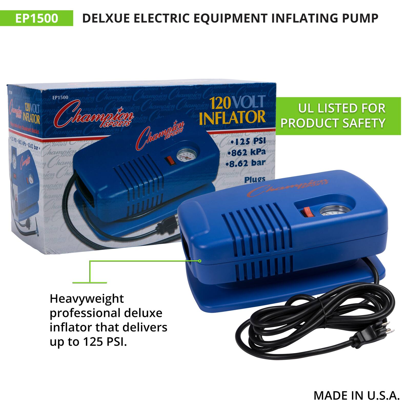 Champion Sports Cobalt Blue Deluxe Electric Inflating Pump