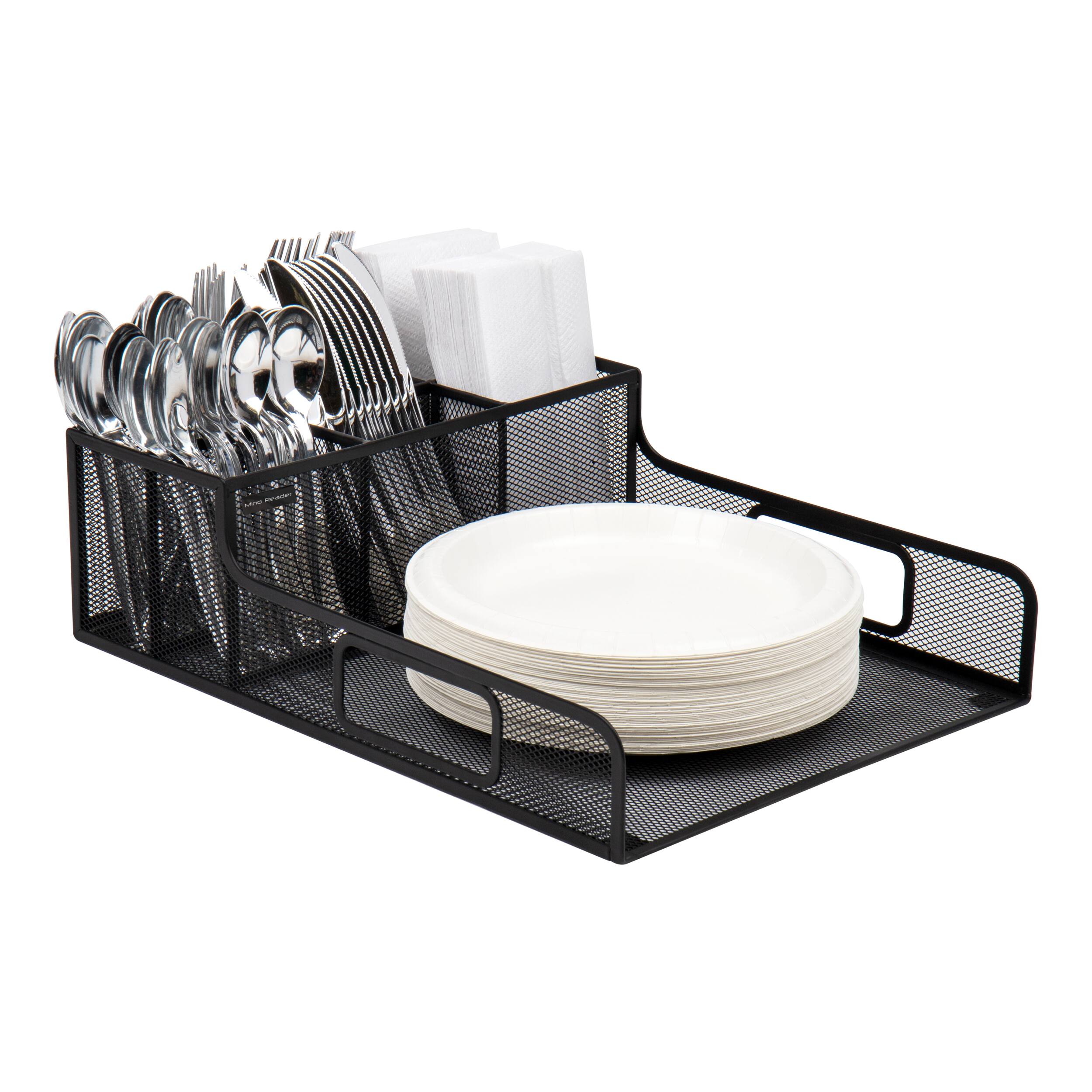 Mind Reader Black Metal Mesh Utensil, Napkin & Plate Serving Tray