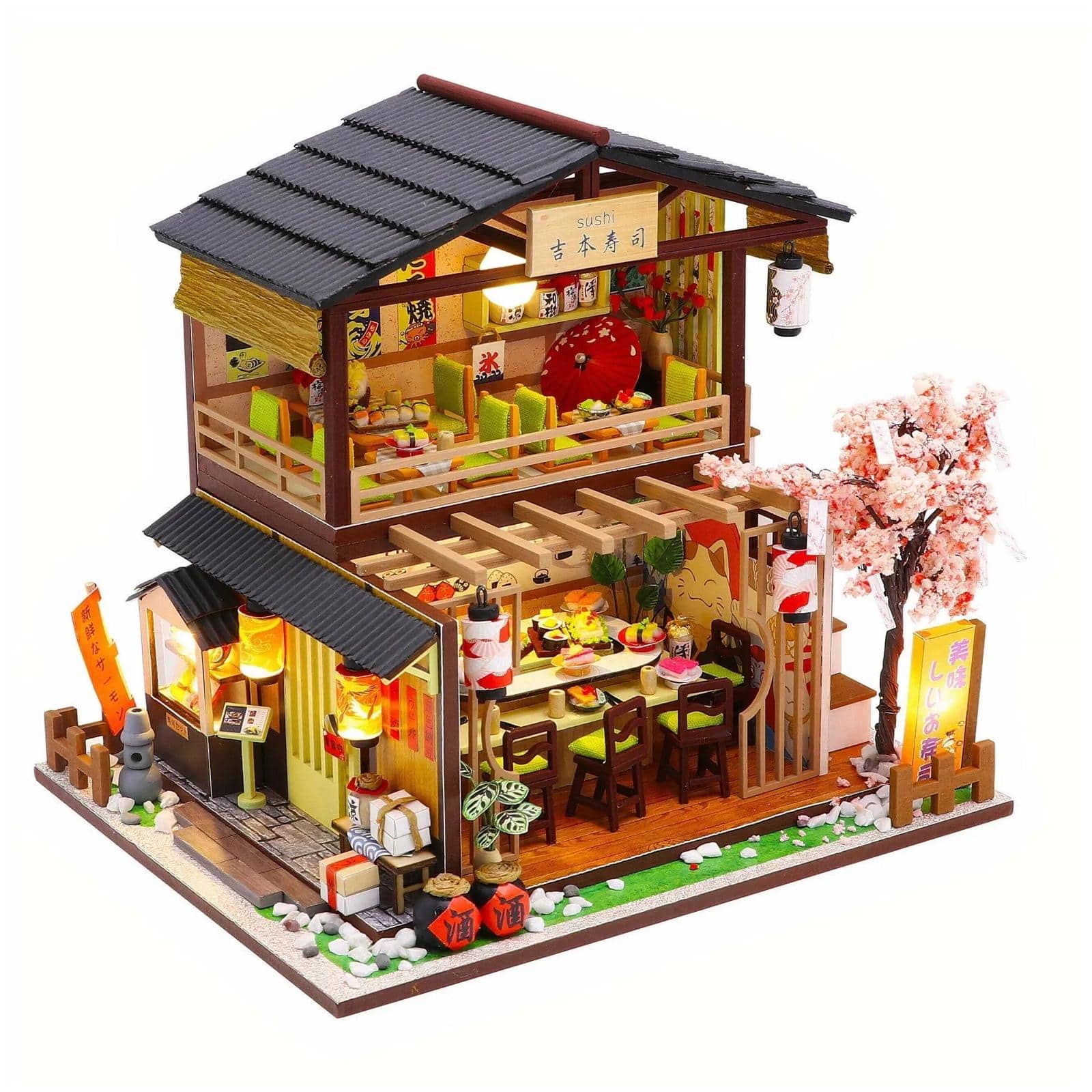 Wizardi Sushi Restaurant Miniature Dollhouse Roombox Kit