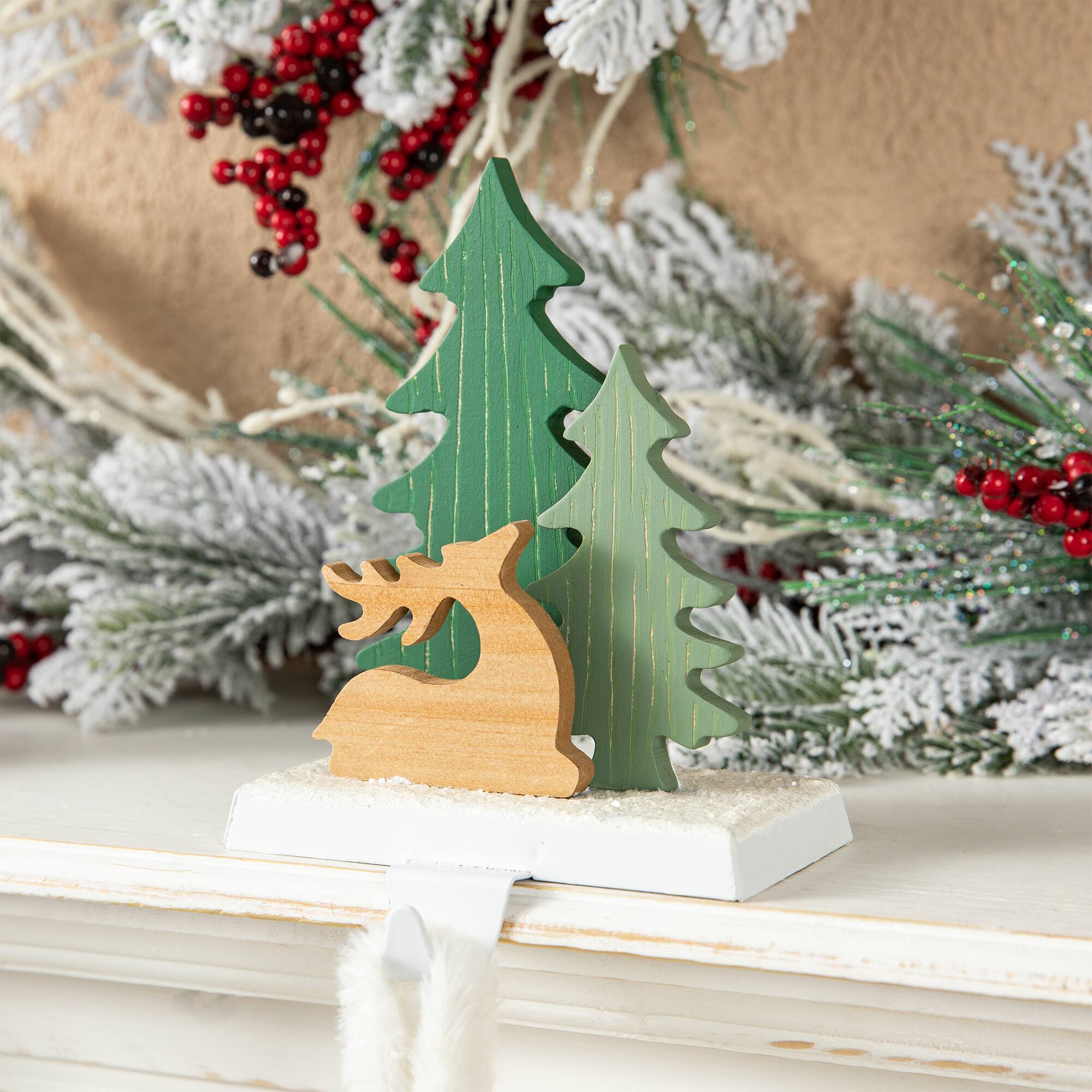 Glitzhome&#xAE; 6.5&#x22; Christmas Reindeer &#x26; Bear Stocking Holder Set