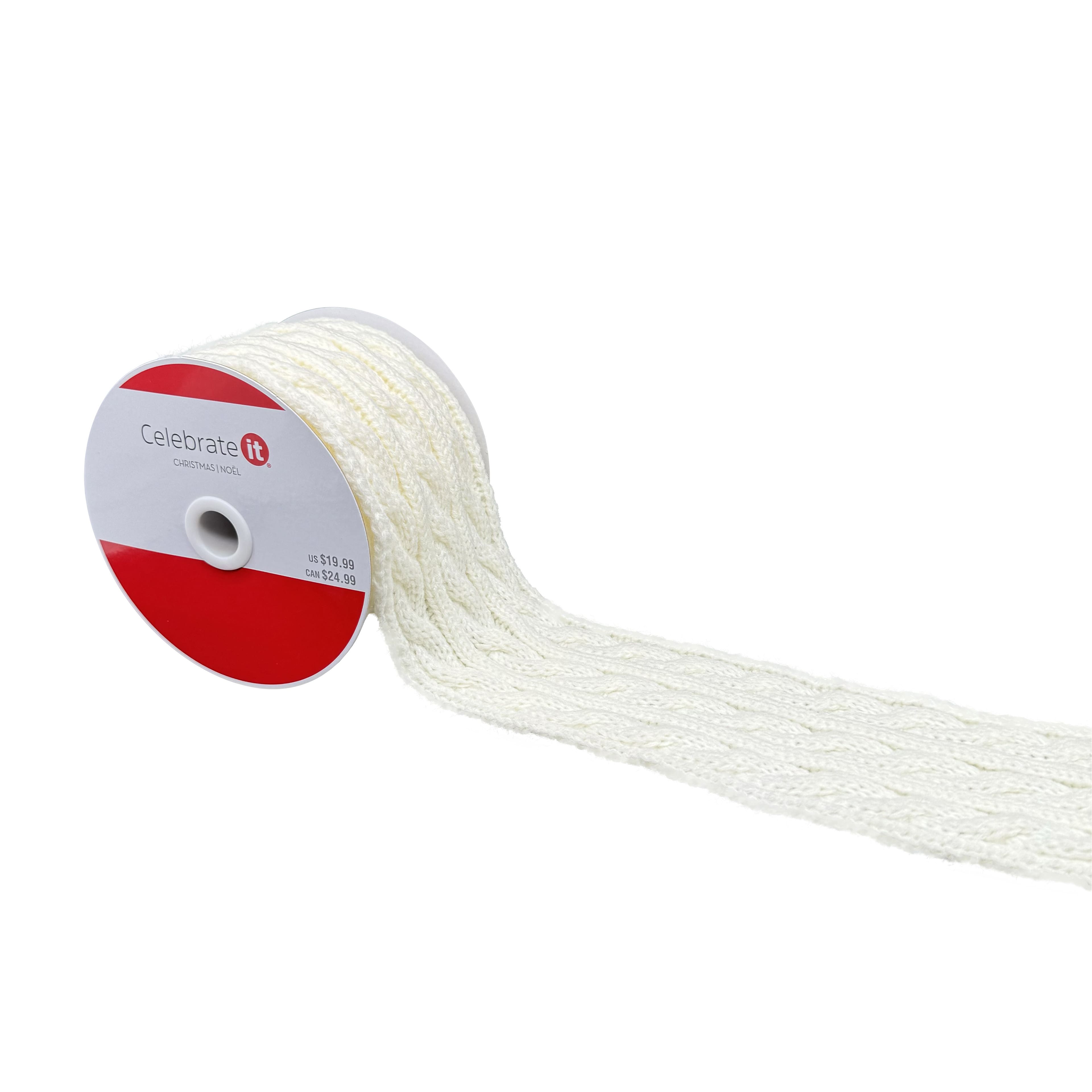 3.5&#x22; x 9ft. White Cable Knit Ribbon by Celebrate It&#xAE; Christmas